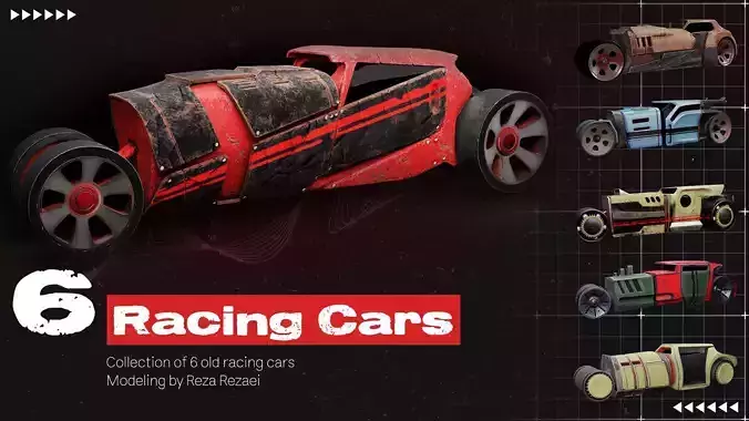 6 Racing Cars Low-poly 3D model