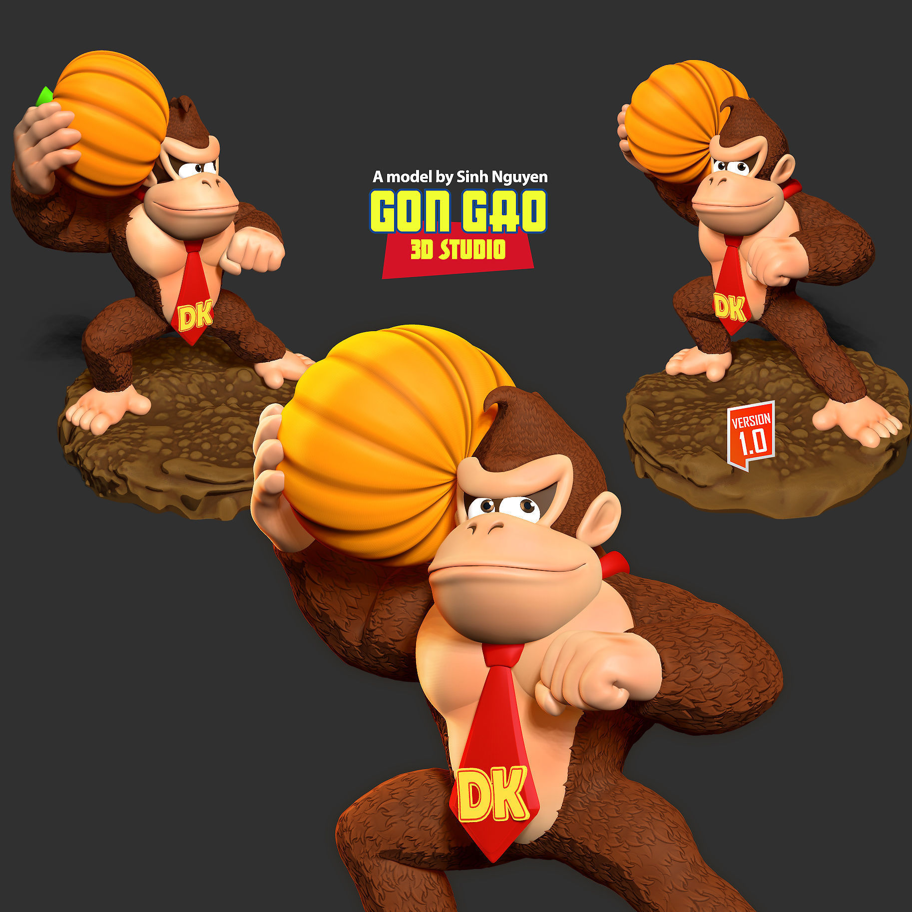 Donkey Kong hugs a pumpkin 3D print model_1