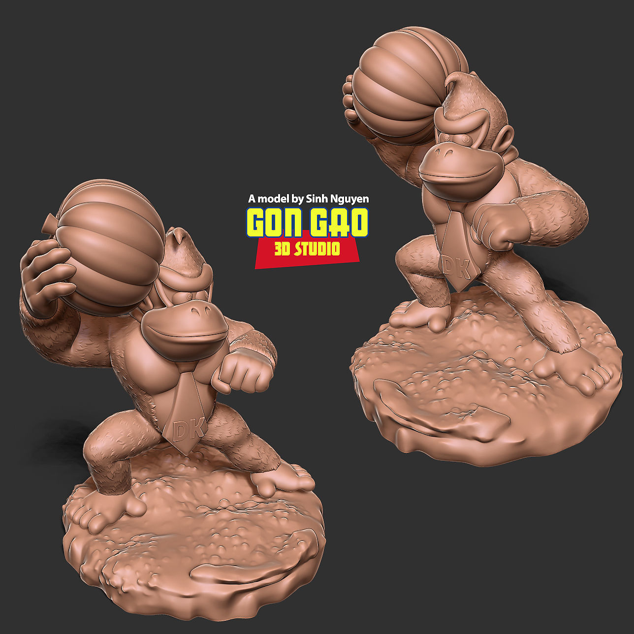 Donkey Kong hugs a pumpkin 3D print model_5