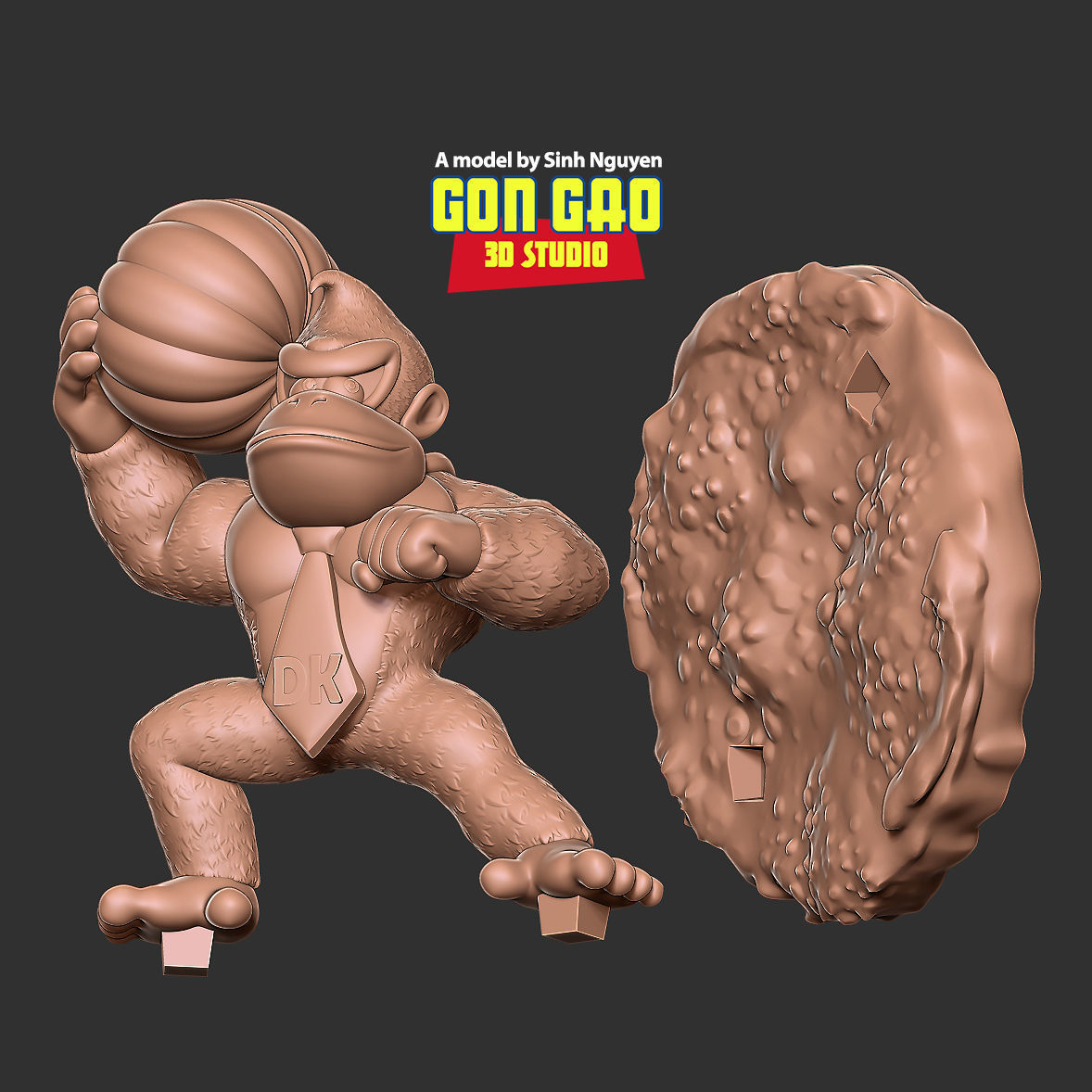Donkey Kong hugs a pumpkin 3D print model_2