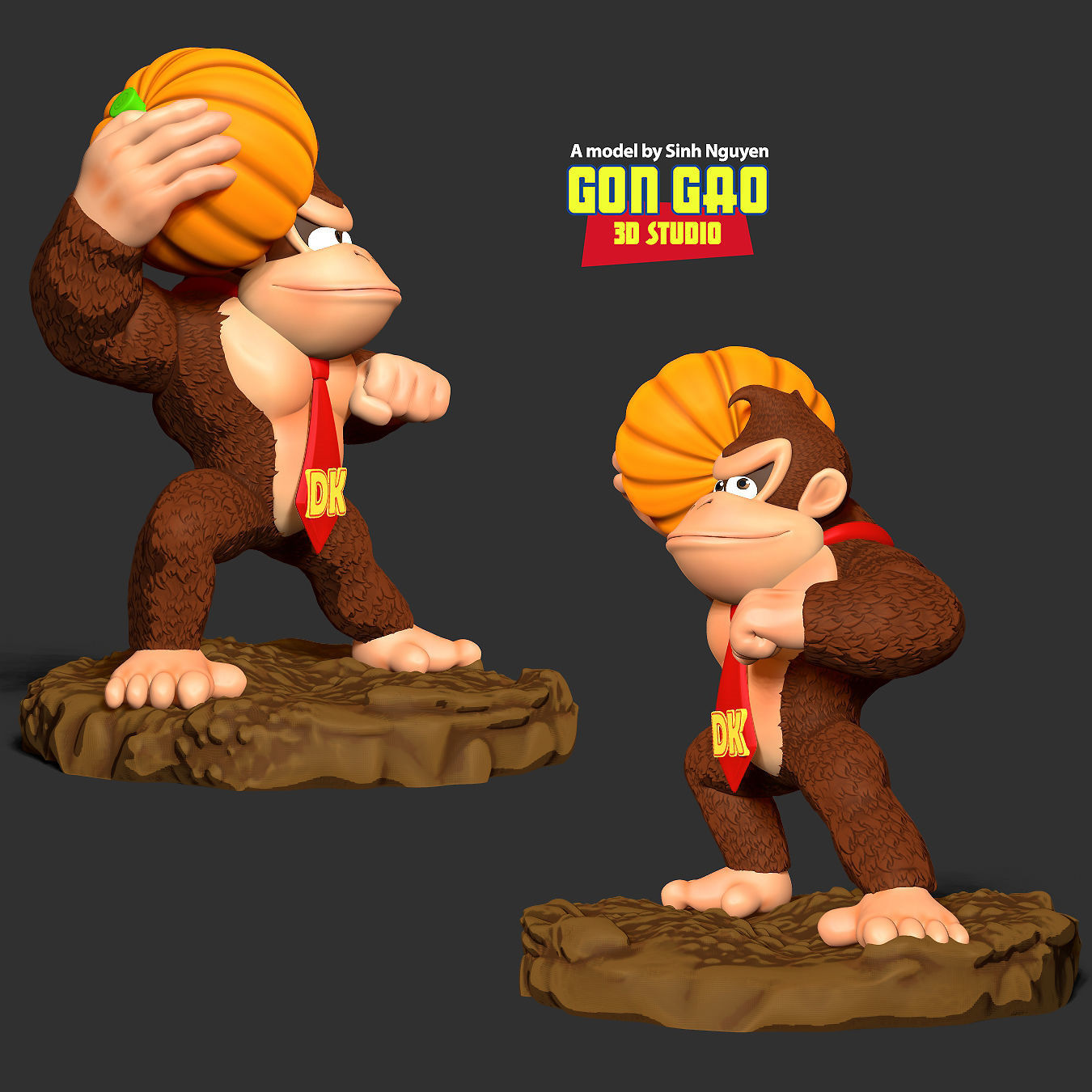 Donkey Kong hugs a pumpkin 3D print model_3