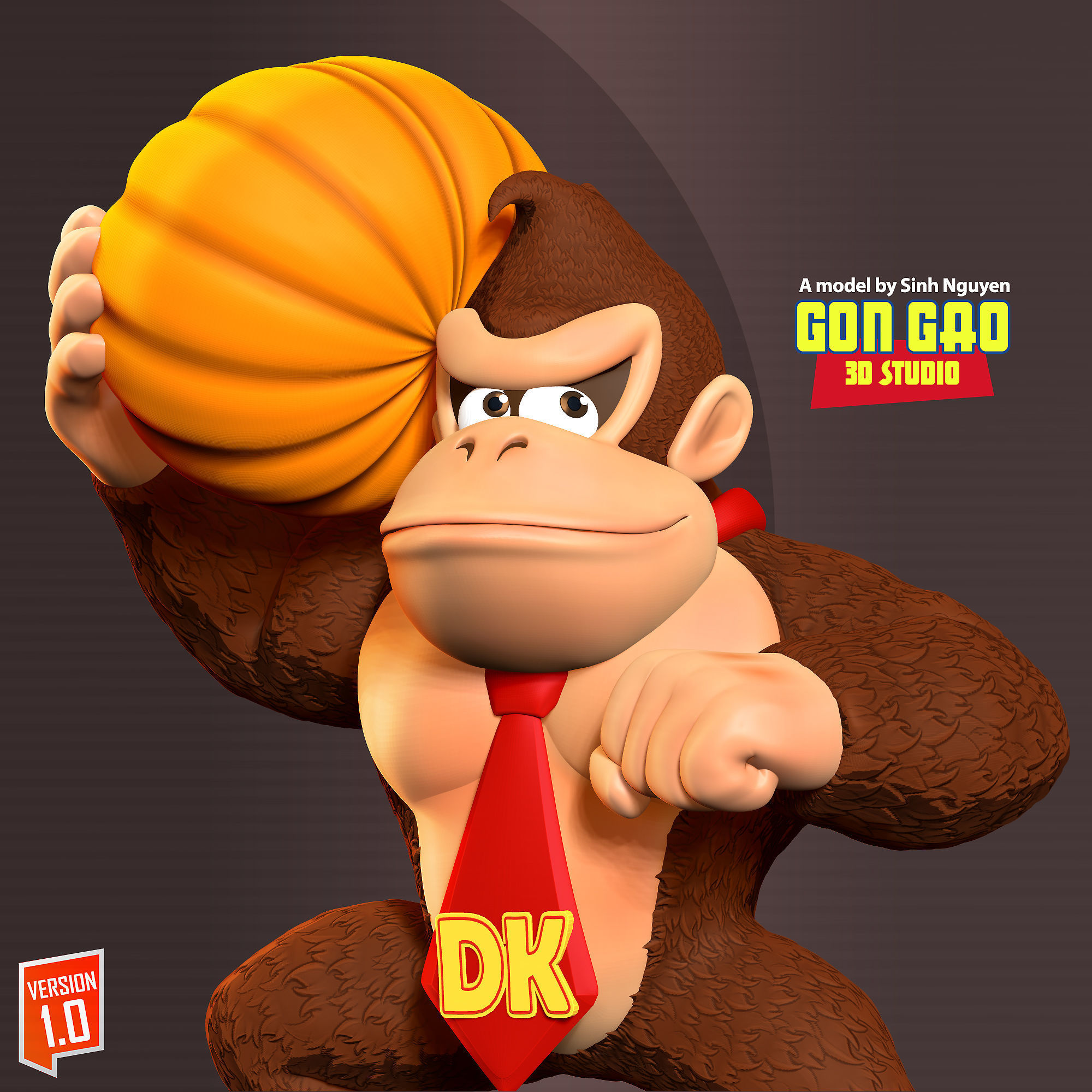 Donkey Kong hugs a pumpkin 3D print model_4