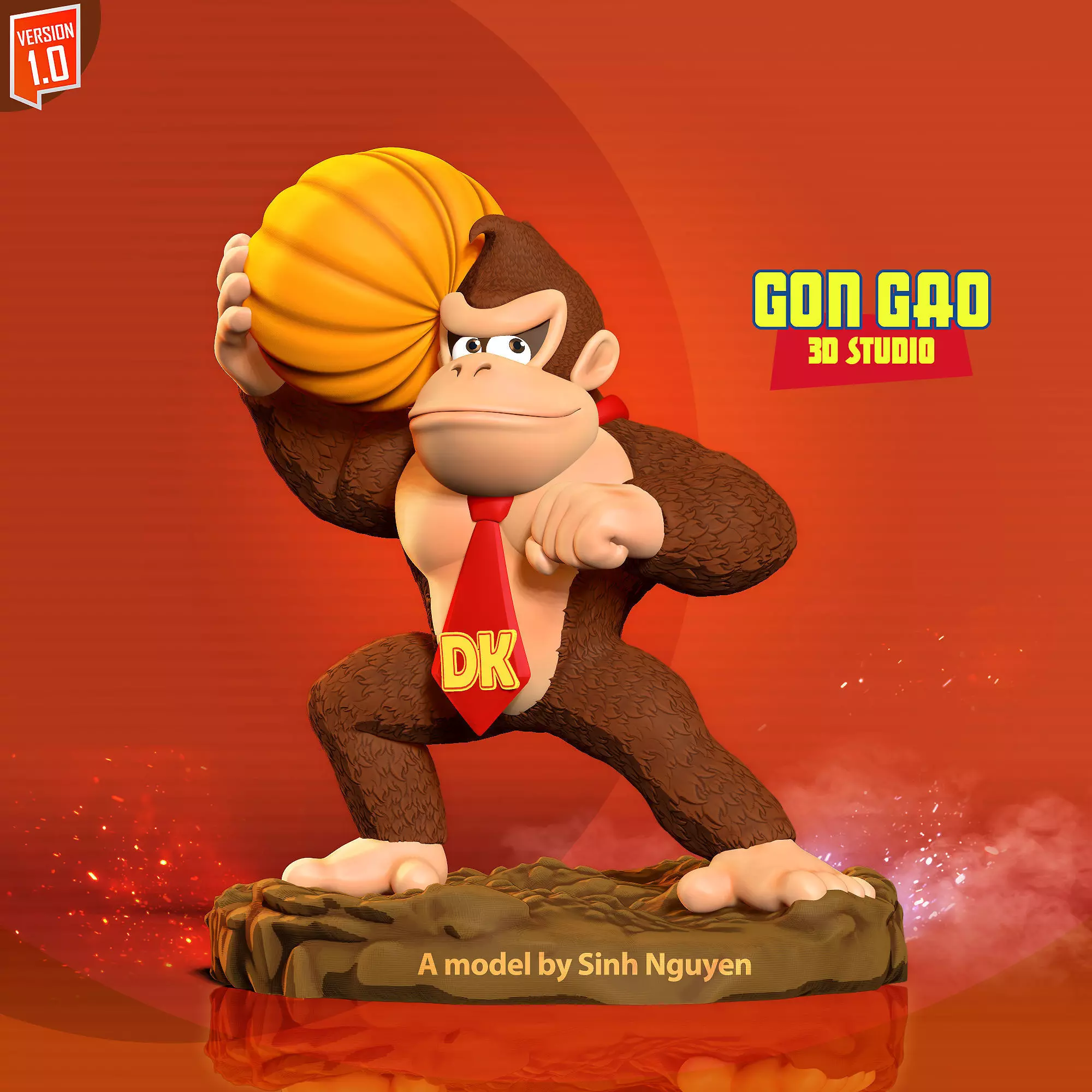 Donkey Kong hugs a pumpkin 3D print model_0