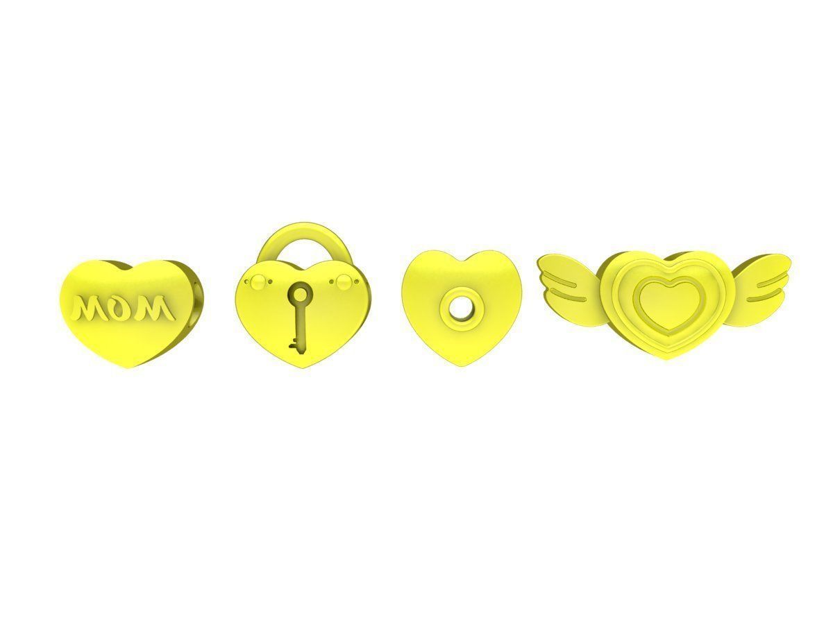 6667 Set 4 Heart Charm Jewelry 3D print model_4