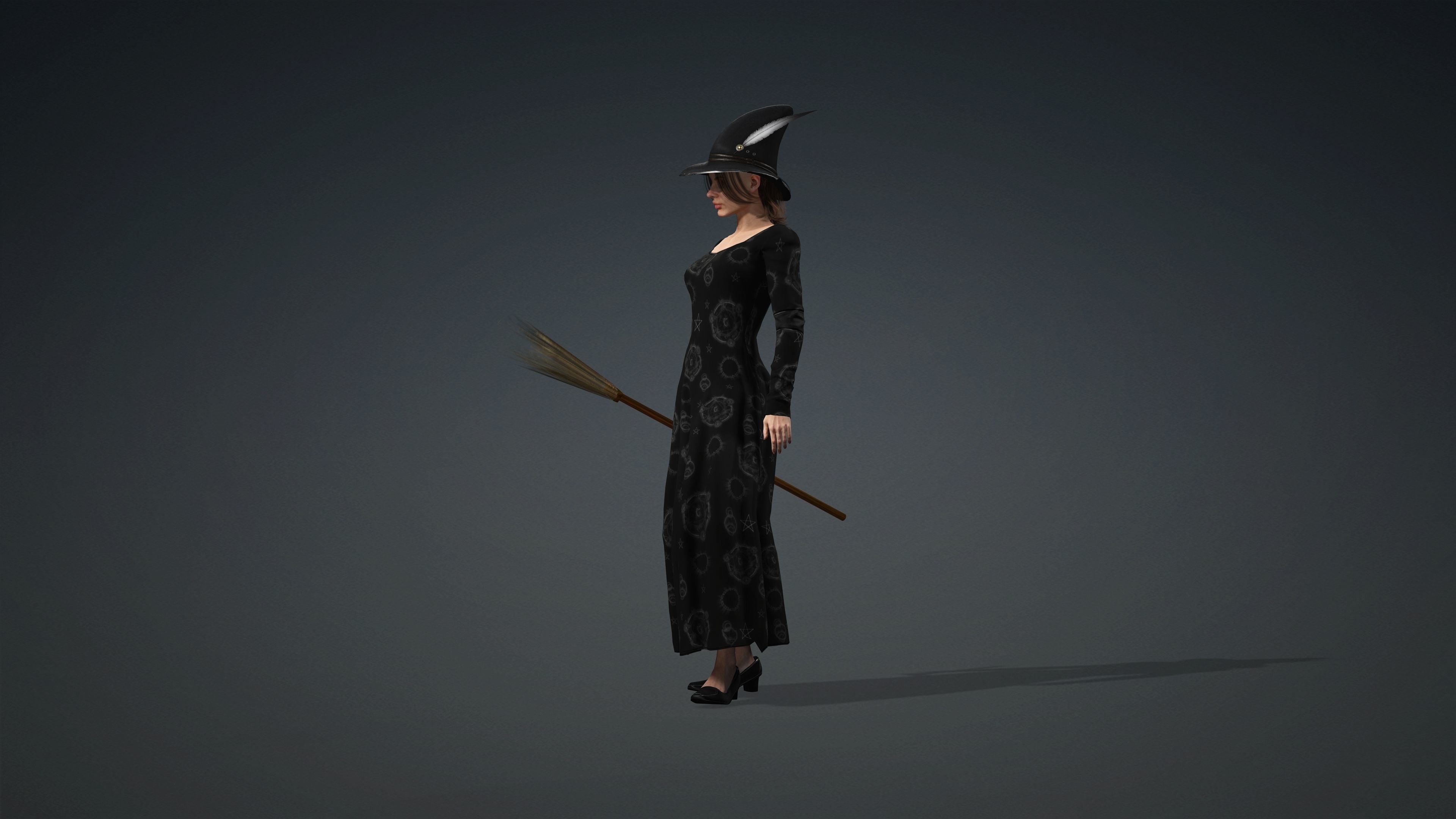 High Quality Female Witch Halloween Low-poly 3D model_11
