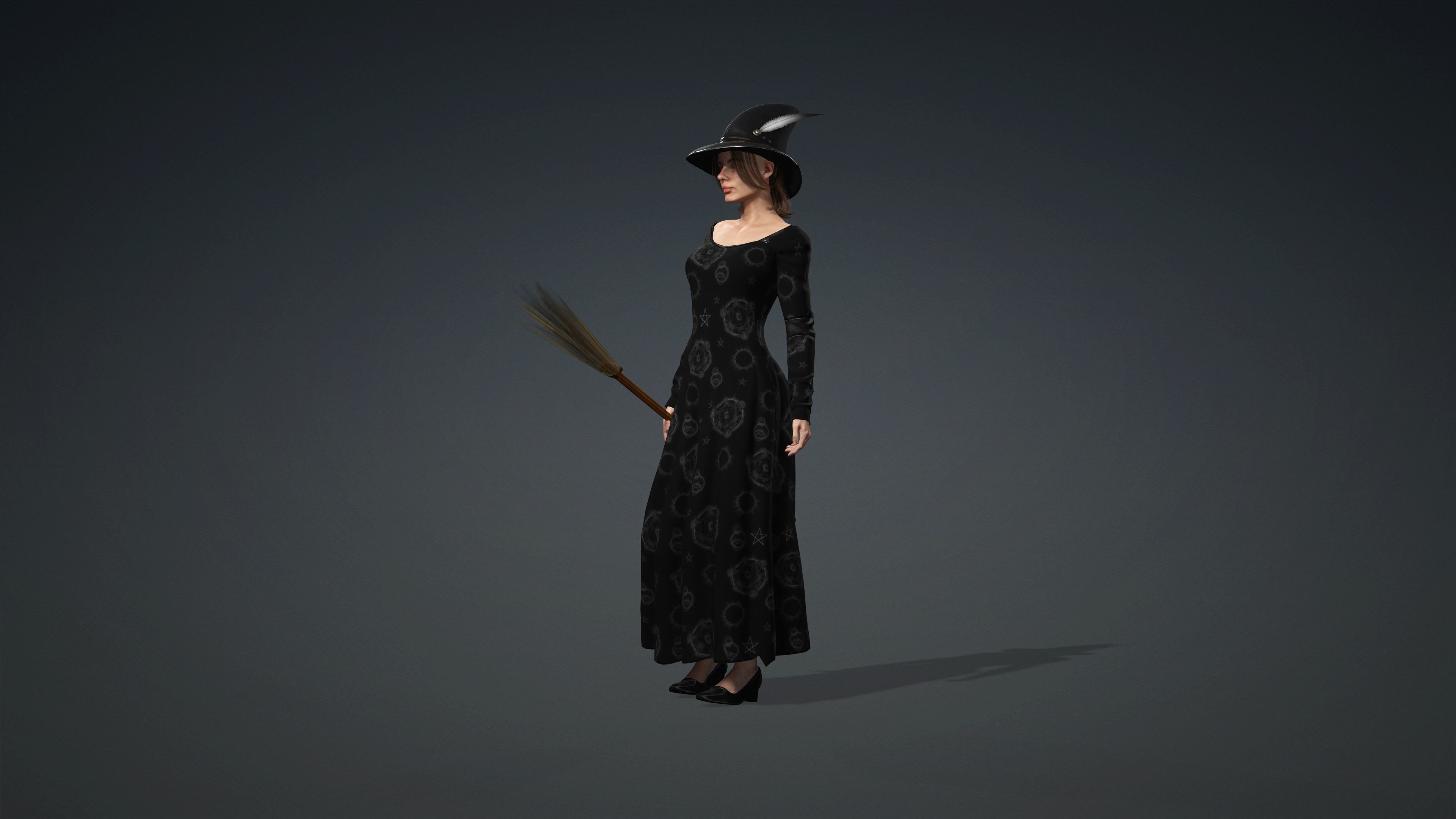 High Quality Female Witch Halloween Low-poly 3D model_10