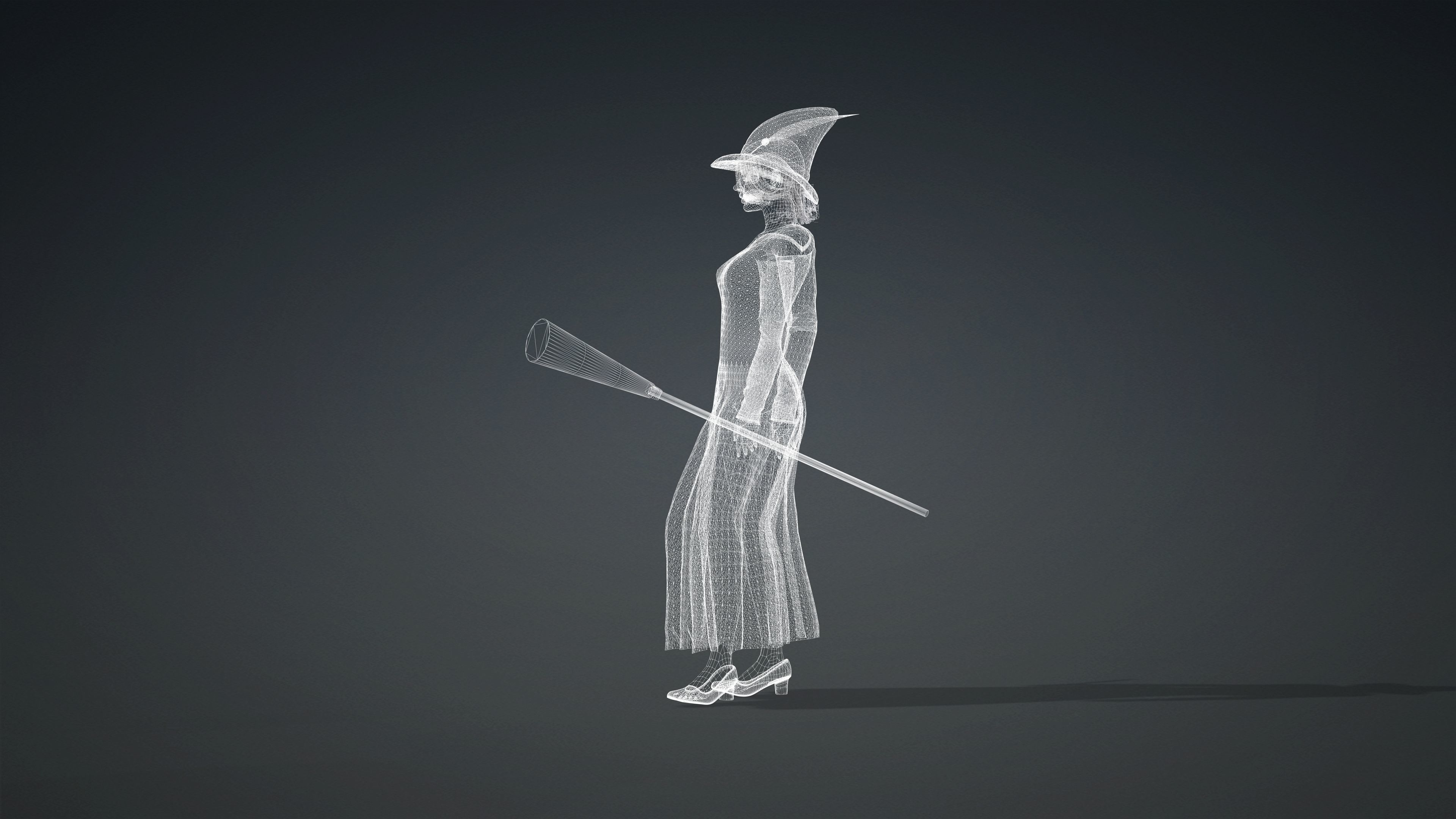 High Quality Female Witch Halloween Low-poly 3D model_36
