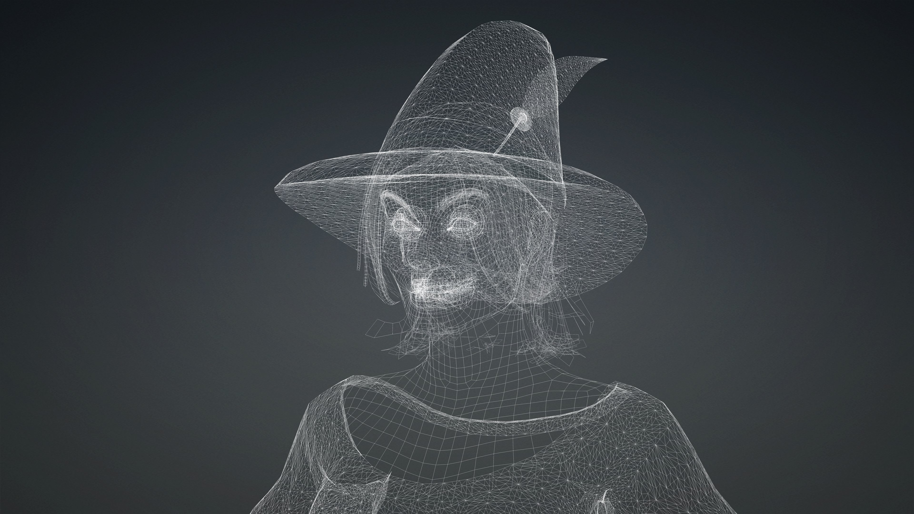 High Quality Female Witch Halloween Low-poly 3D model_25