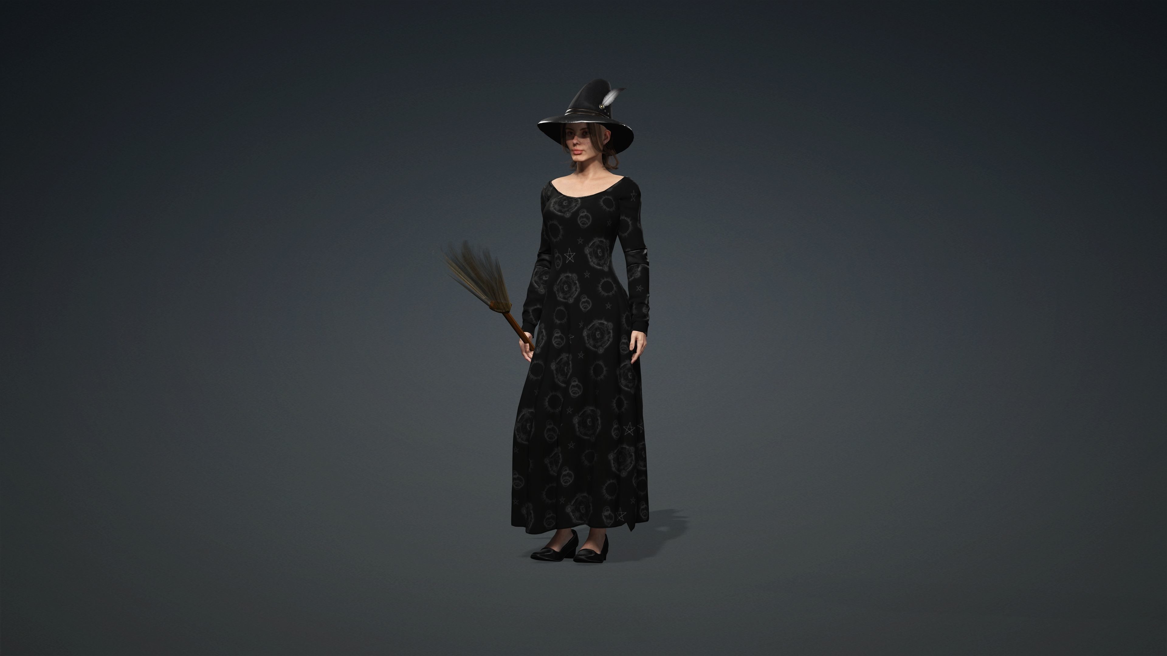 High Quality Female Witch Halloween Low-poly 3D model_9