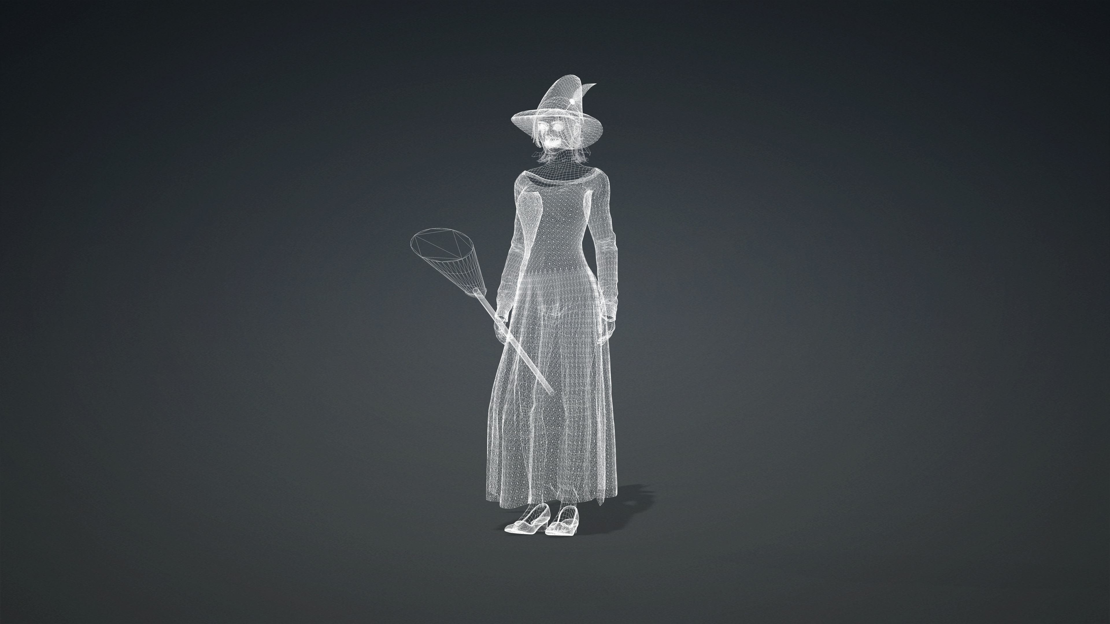 High Quality Female Witch Halloween Low-poly 3D model_33