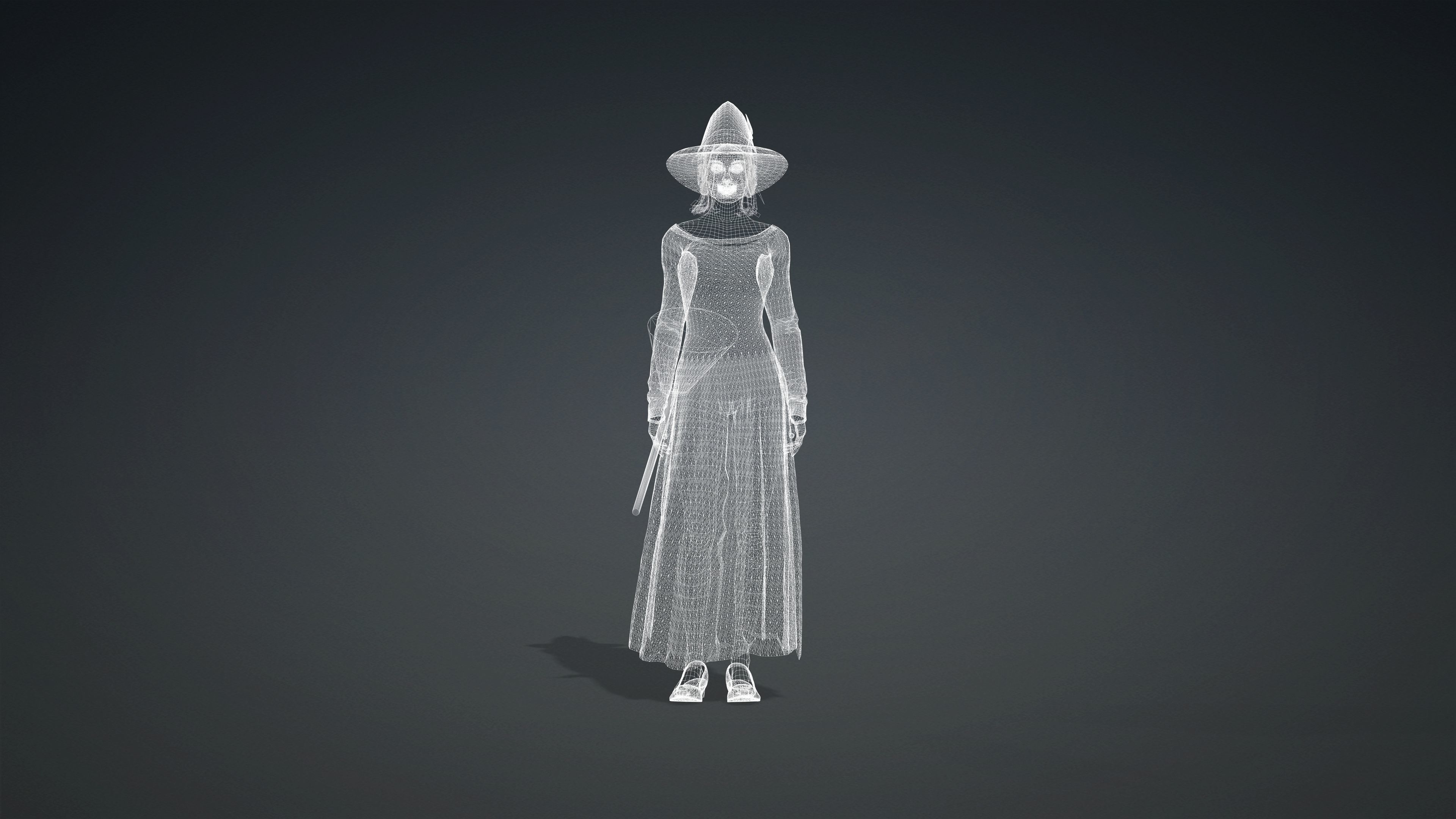 High Quality Female Witch Halloween Low-poly 3D model_32