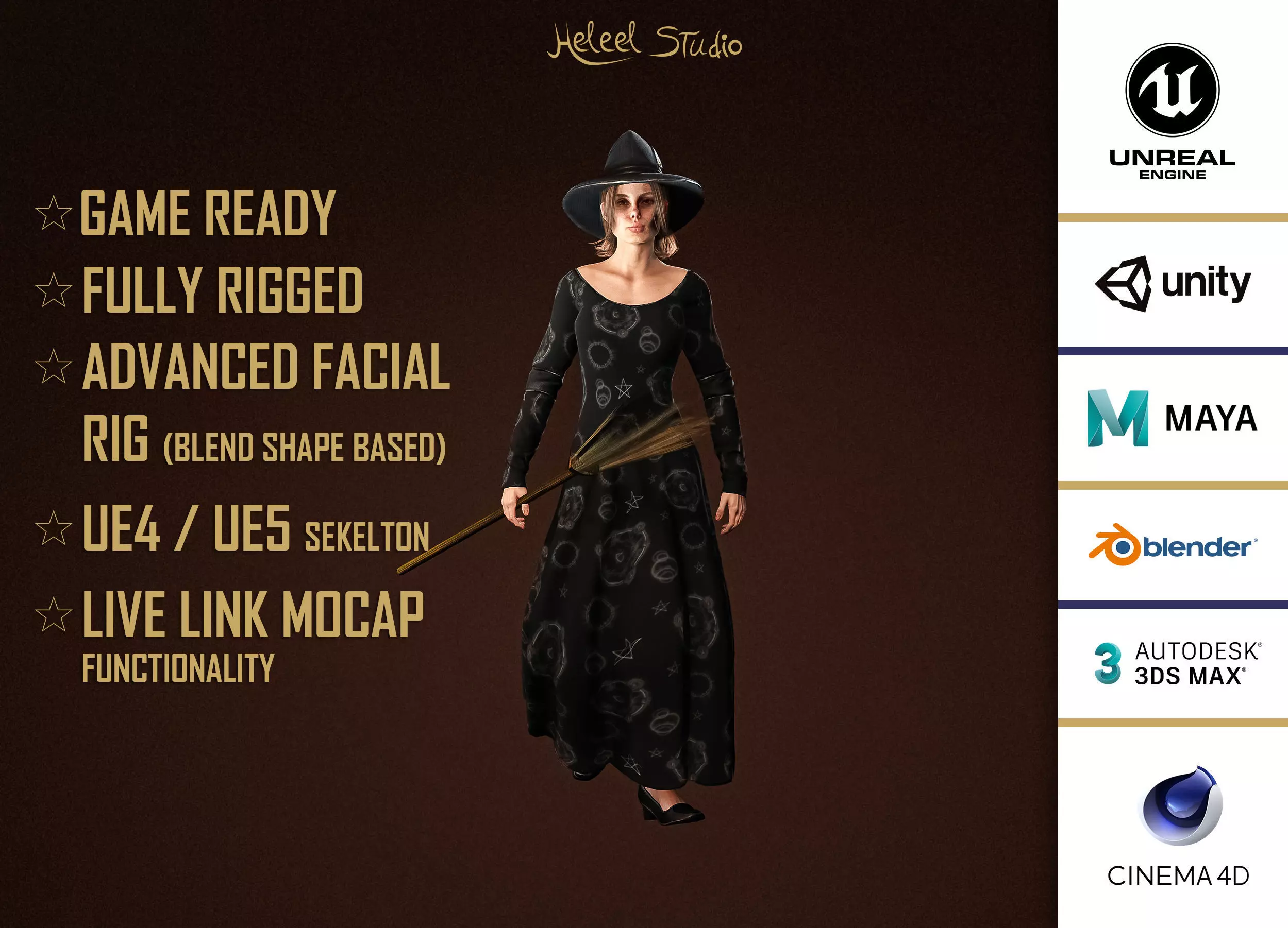 High Quality Female Witch Halloween Low-poly 3D model_0