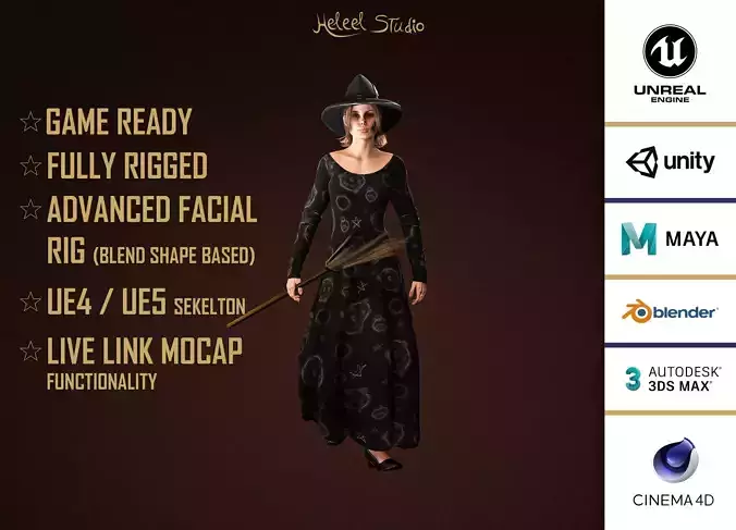 High Quality Female Witch Halloween Low-poly 3D model