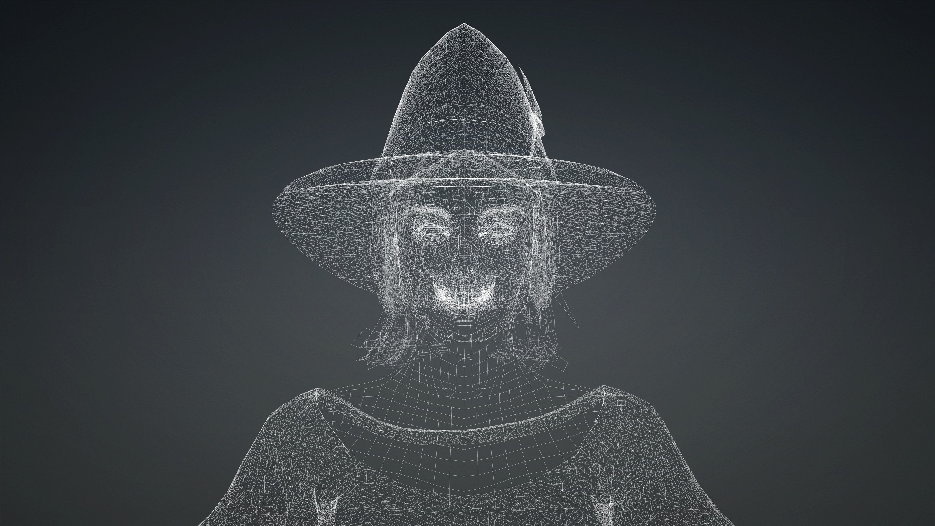 High Quality Female Witch Halloween Low-poly 3D model_24