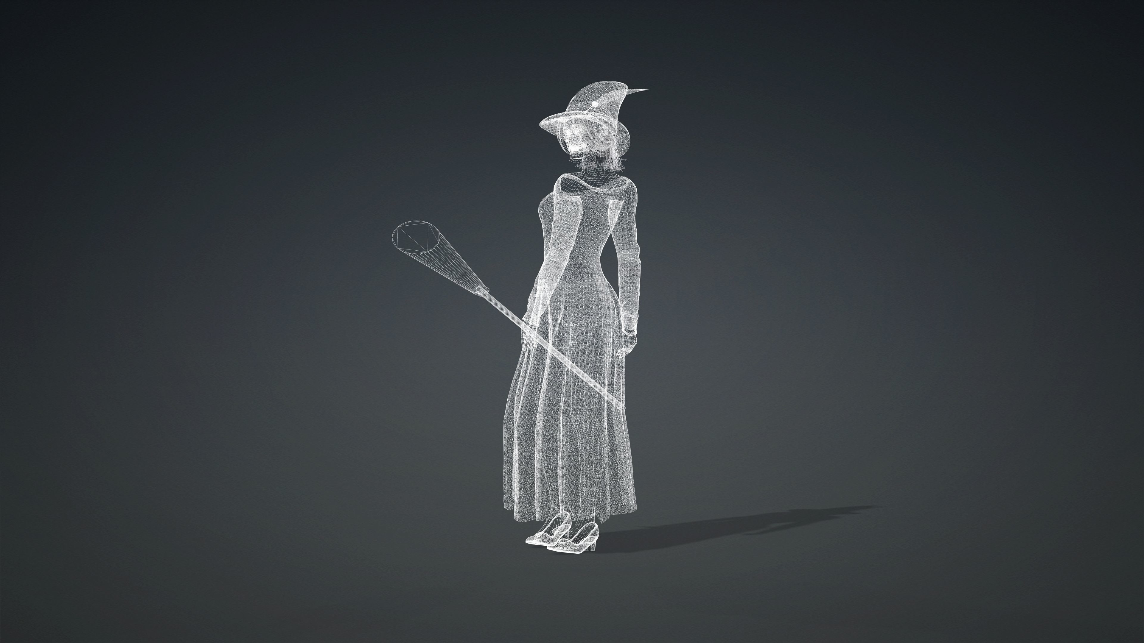 High Quality Female Witch Halloween Low-poly 3D model_34