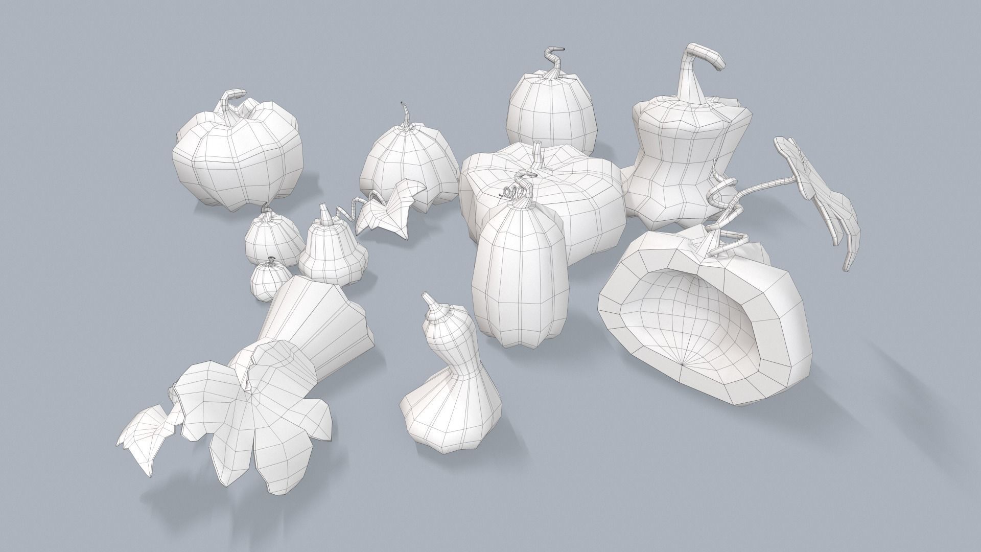 Stylized lowpoly pumpkins set Low-poly 3D model_7