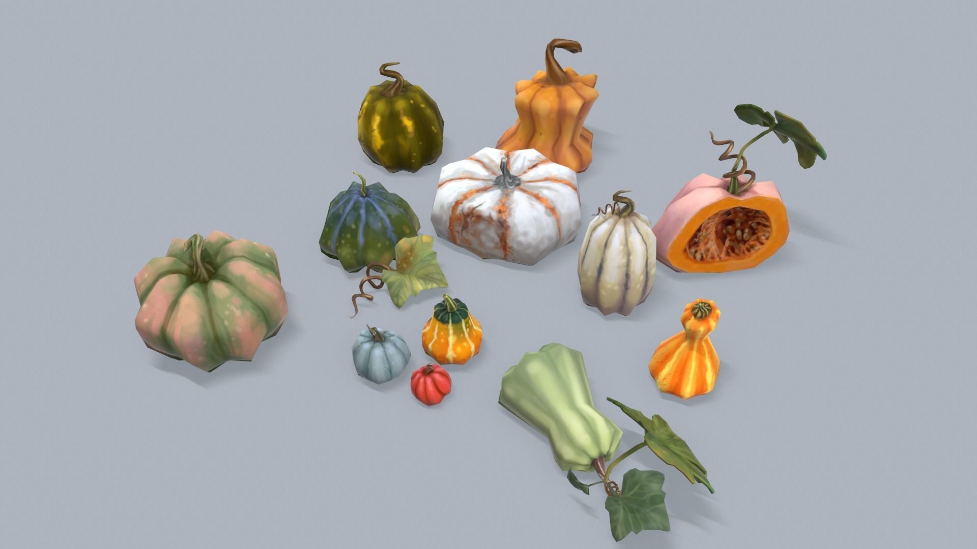 Stylized lowpoly pumpkins set Low-poly 3D model_5