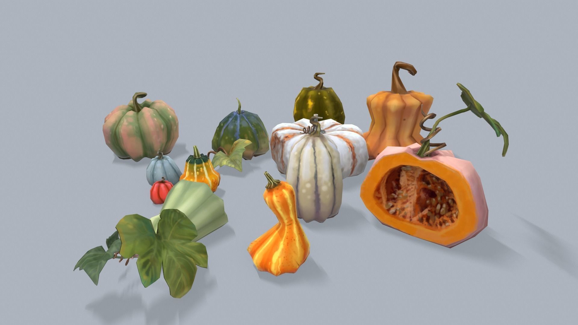 Stylized lowpoly pumpkins set Low-poly 3D model_1