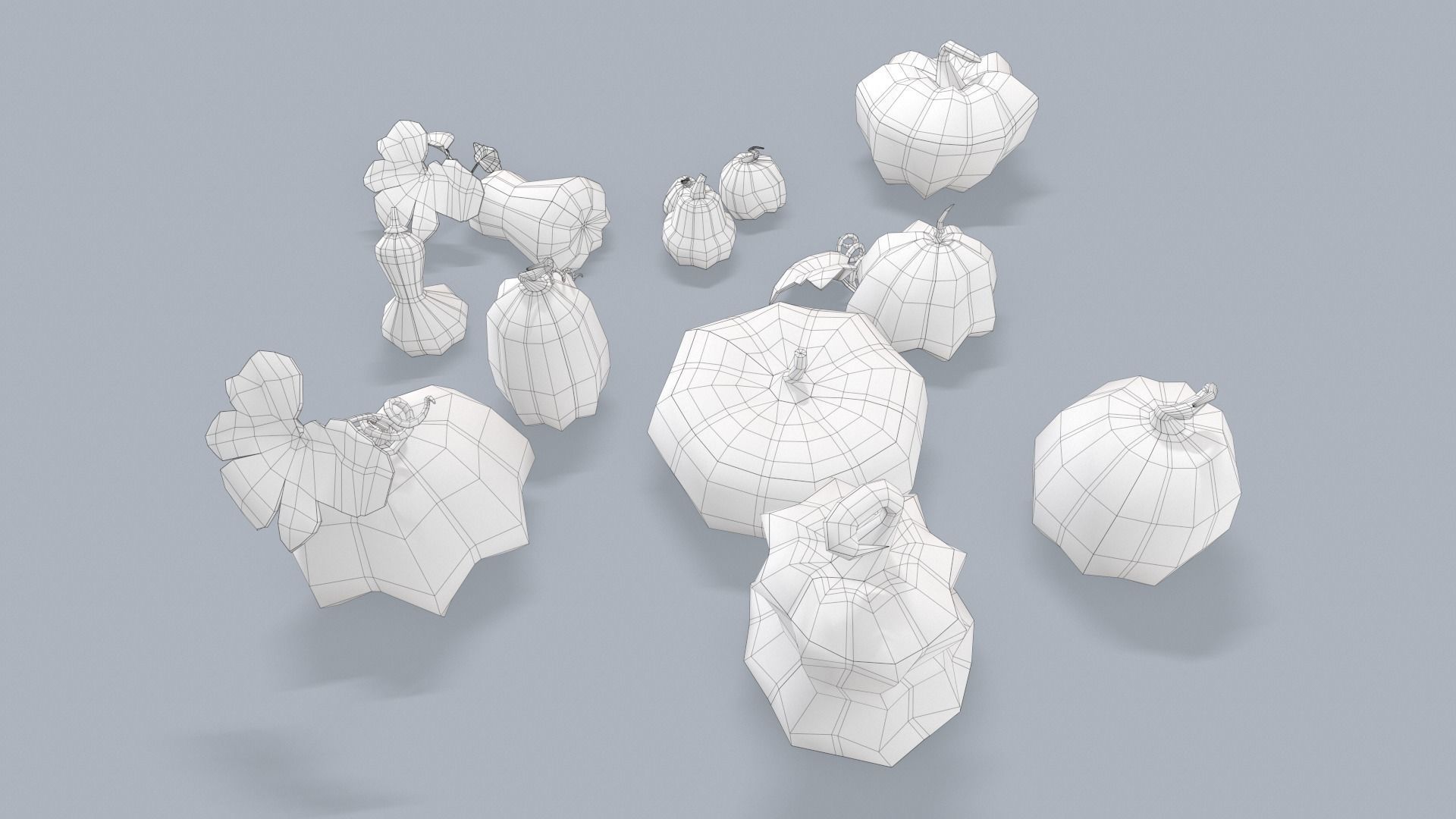 Stylized lowpoly pumpkins set Low-poly 3D model_8