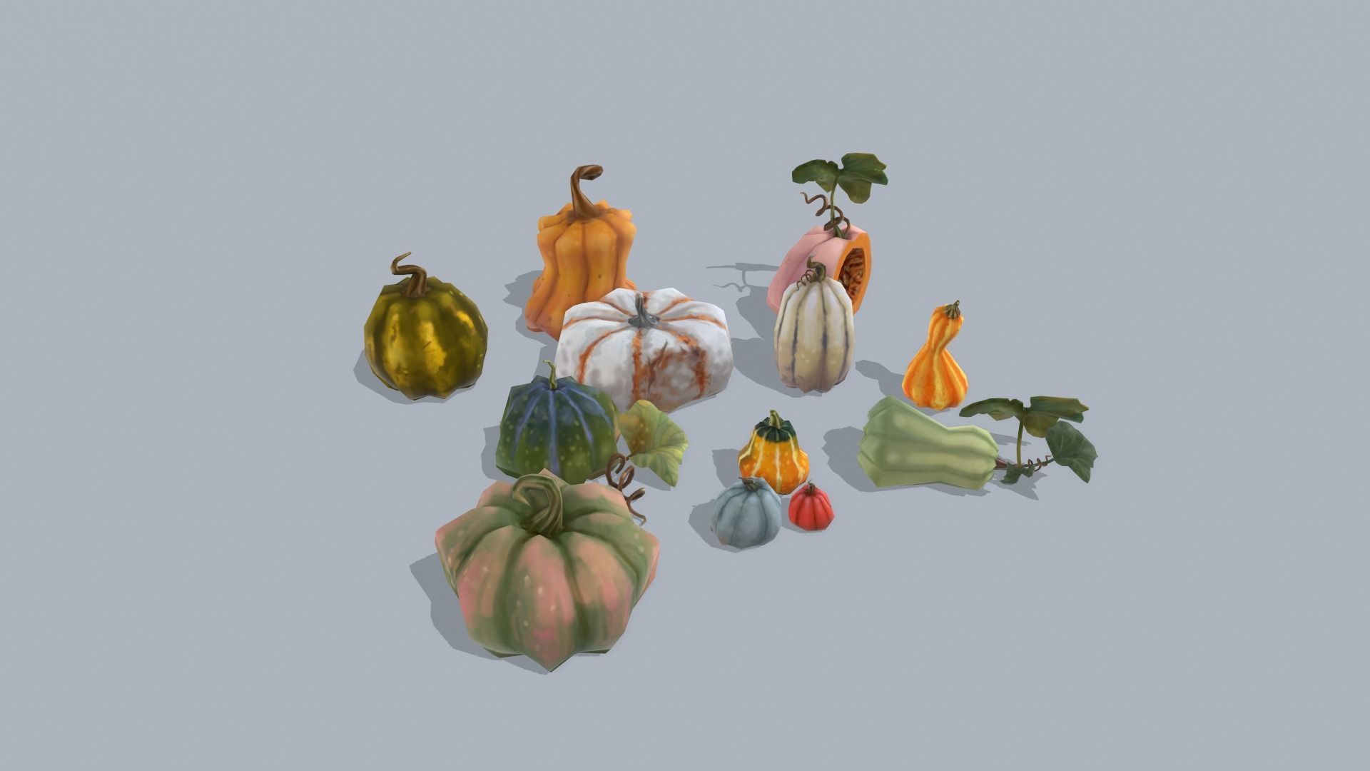 Stylized lowpoly pumpkins set Low-poly 3D model_2