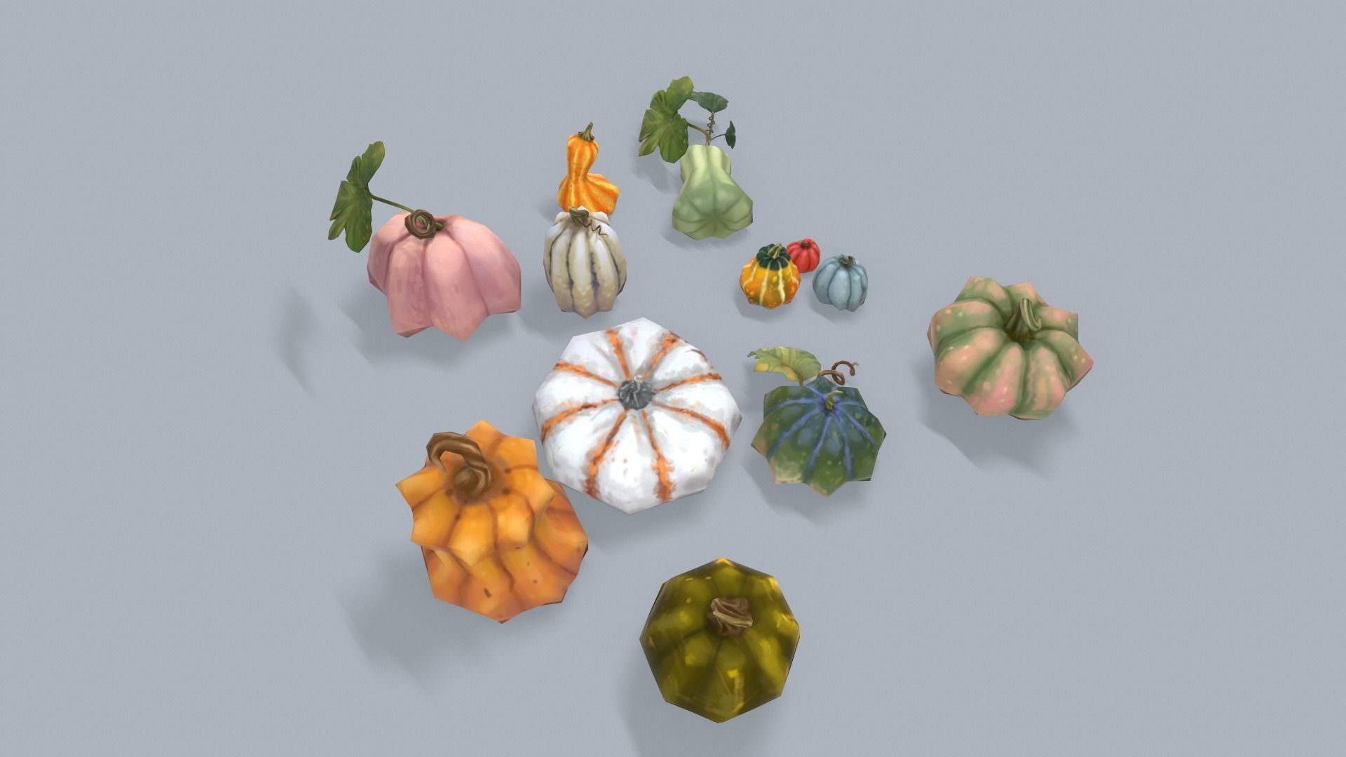 Stylized lowpoly pumpkins set Low-poly 3D model_4
