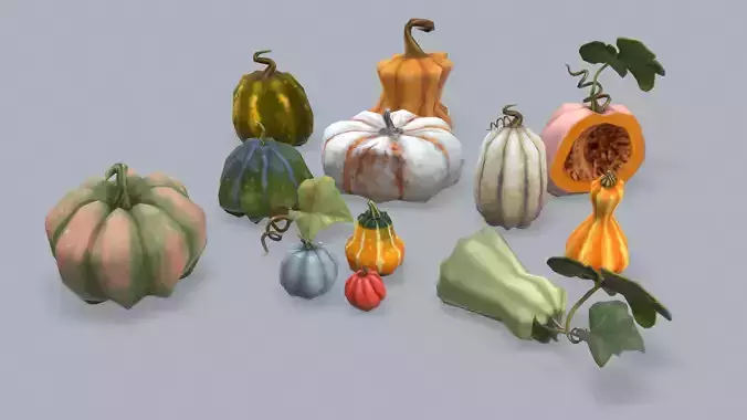 Stylized lowpoly pumpkins set Low-poly 3D model