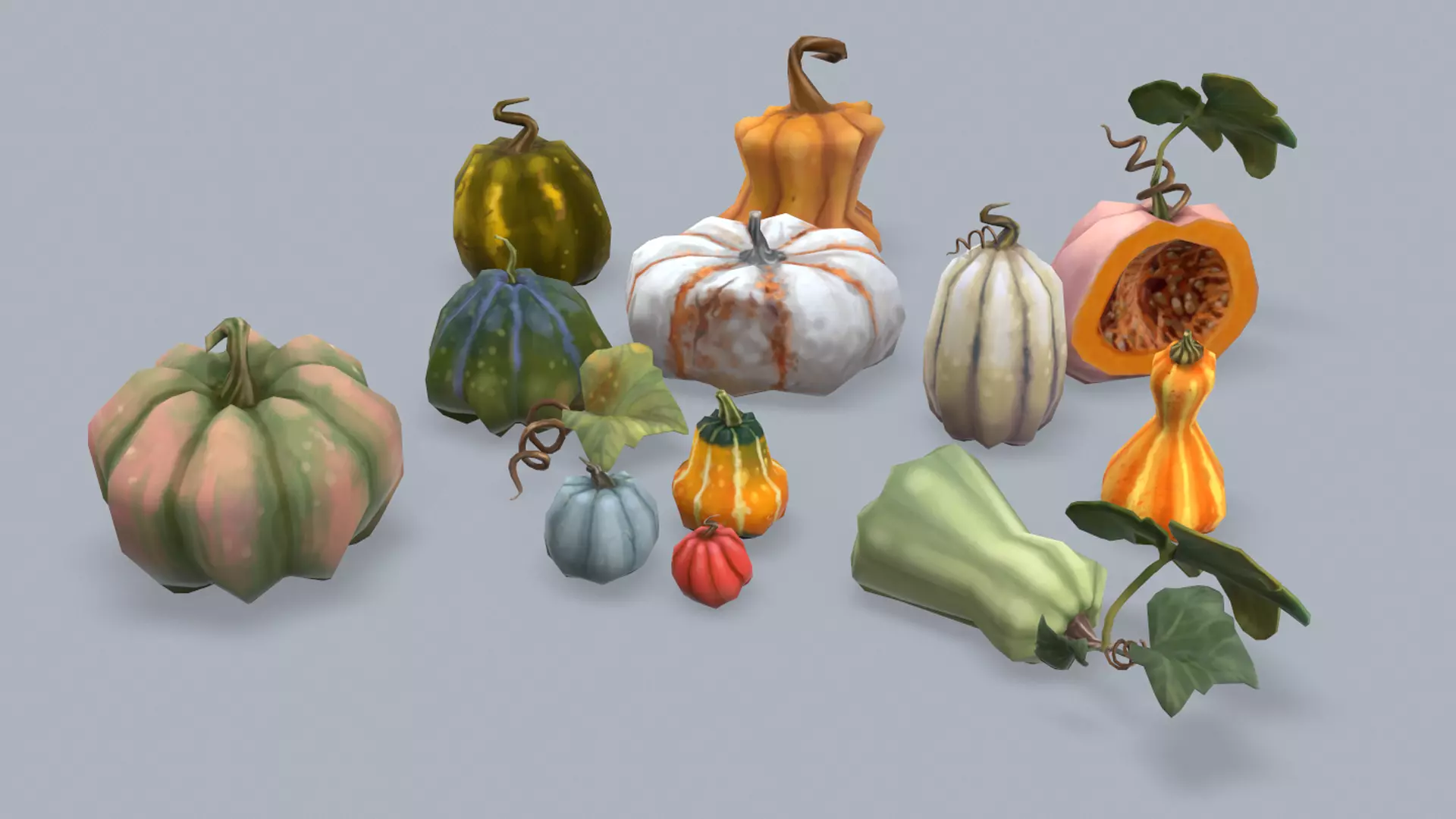Stylized lowpoly pumpkins set Low-poly 3D model_0
