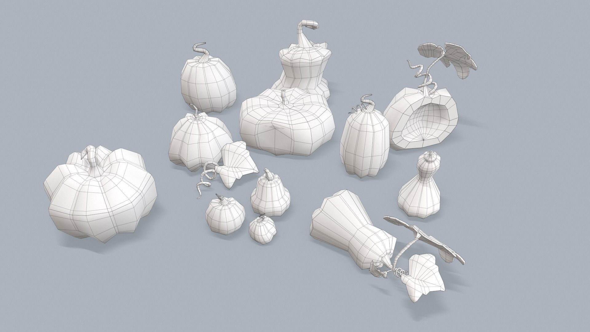Stylized lowpoly pumpkins set Low-poly 3D model_6