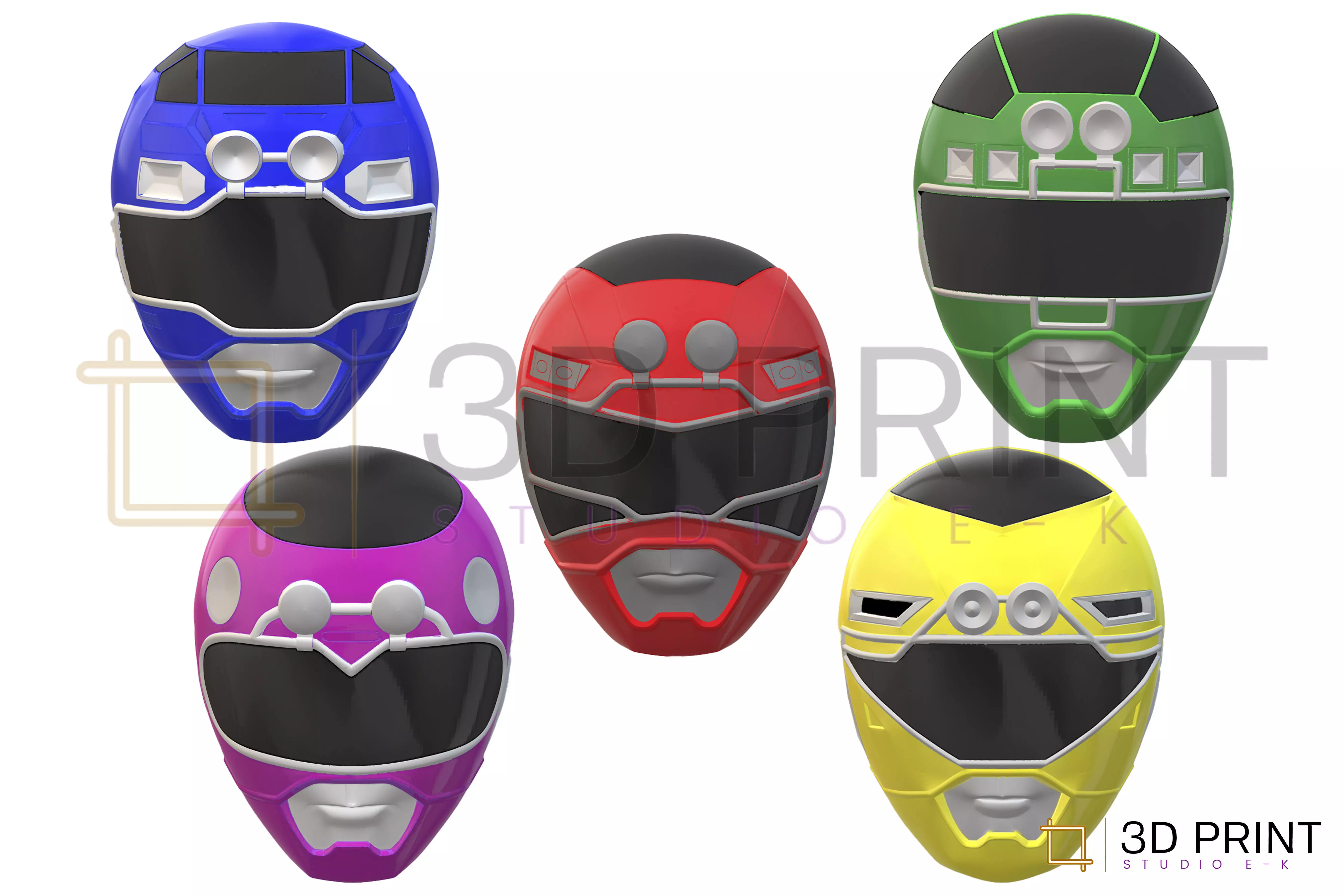 Power Rangers TURBO Rangers helmets bundle 3D print model_0