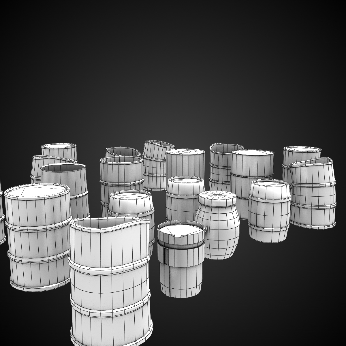Barrels box of Low-poly 3D model_7