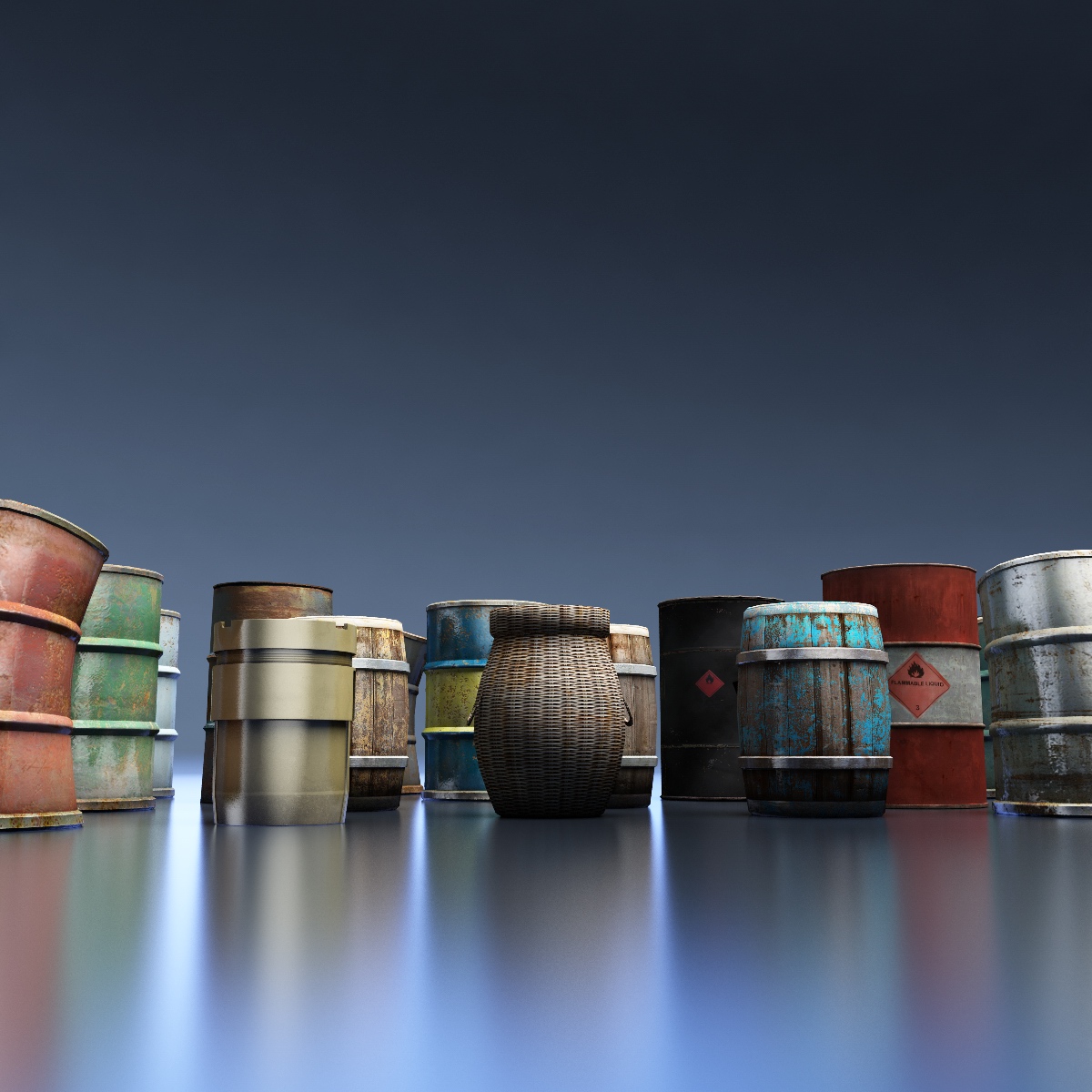 Barrels box of Low-poly 3D model_4