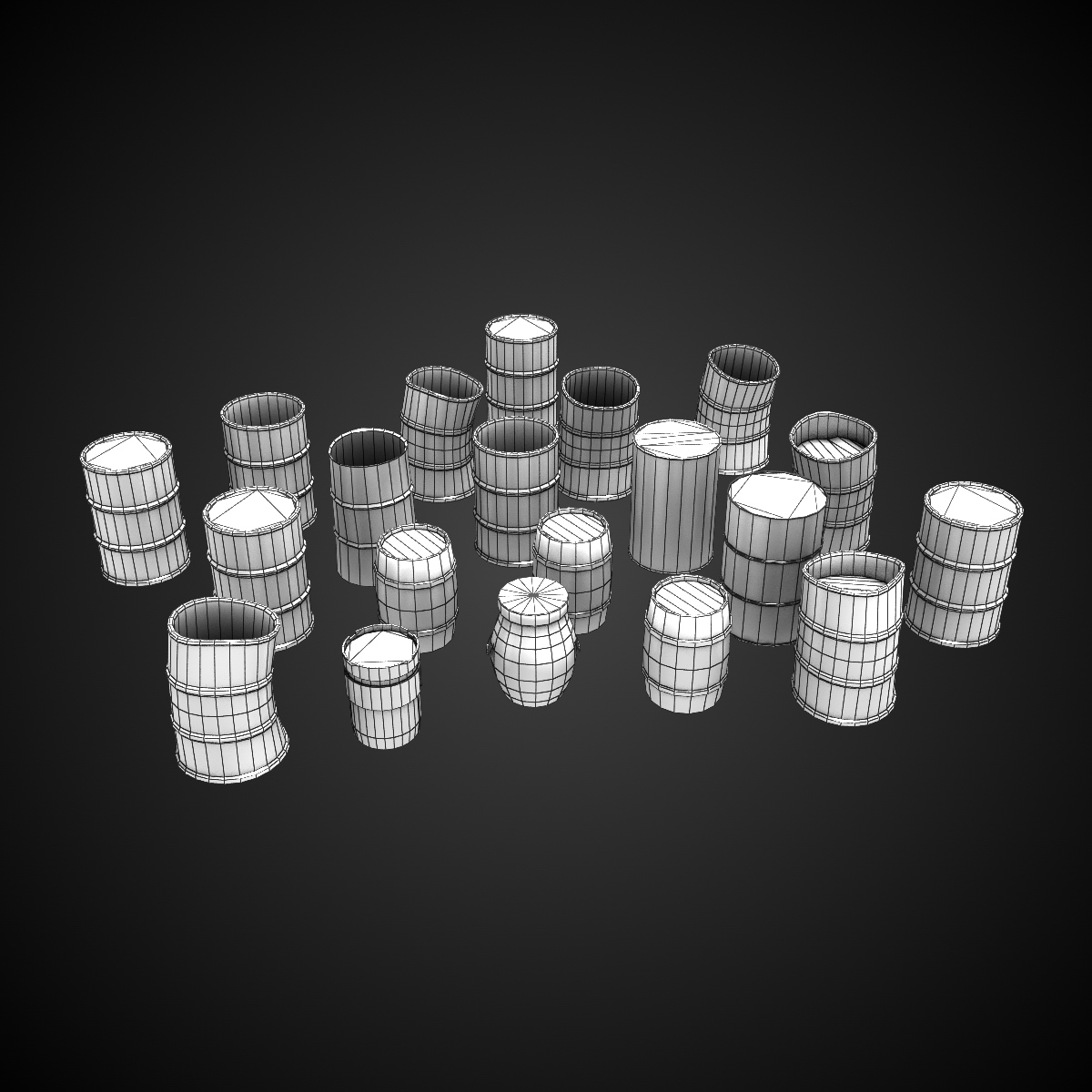 Barrels box of Low-poly 3D model_6