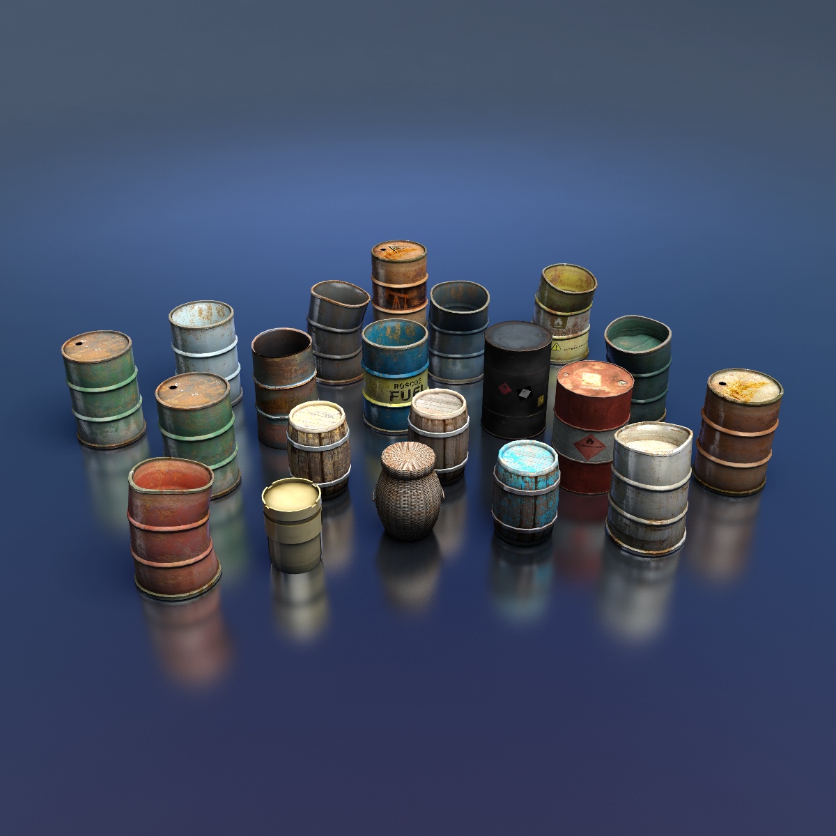 Barrels box of Low-poly 3D model_1