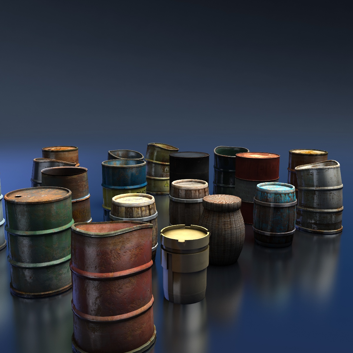 Barrels box of Low-poly 3D model_2