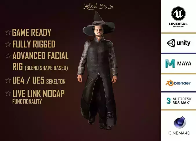 High Quality Male Witch Halloween Low-poly 3D model