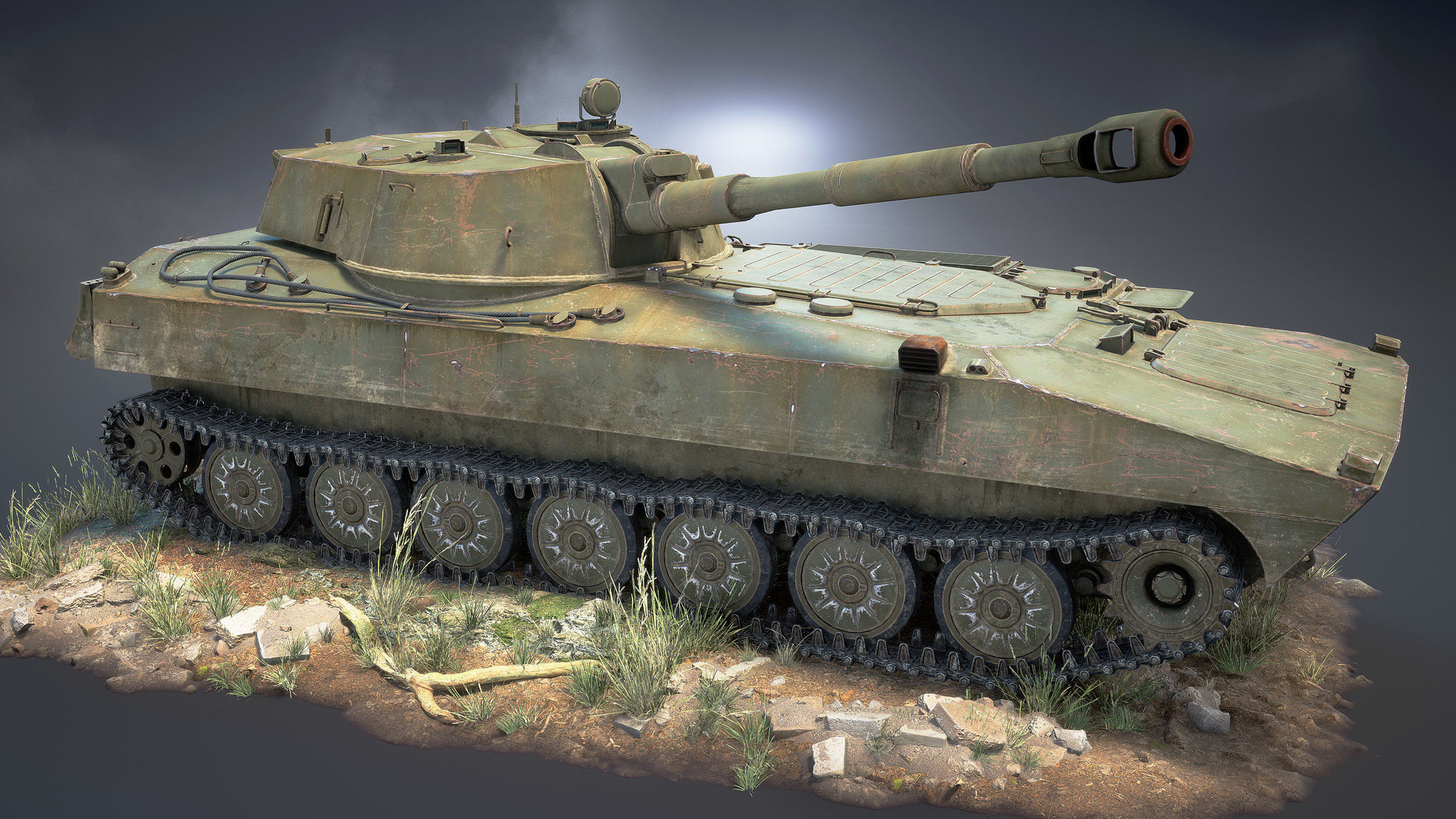 2S1 Gvozdyka Game Ready Low-poly 3D model_6