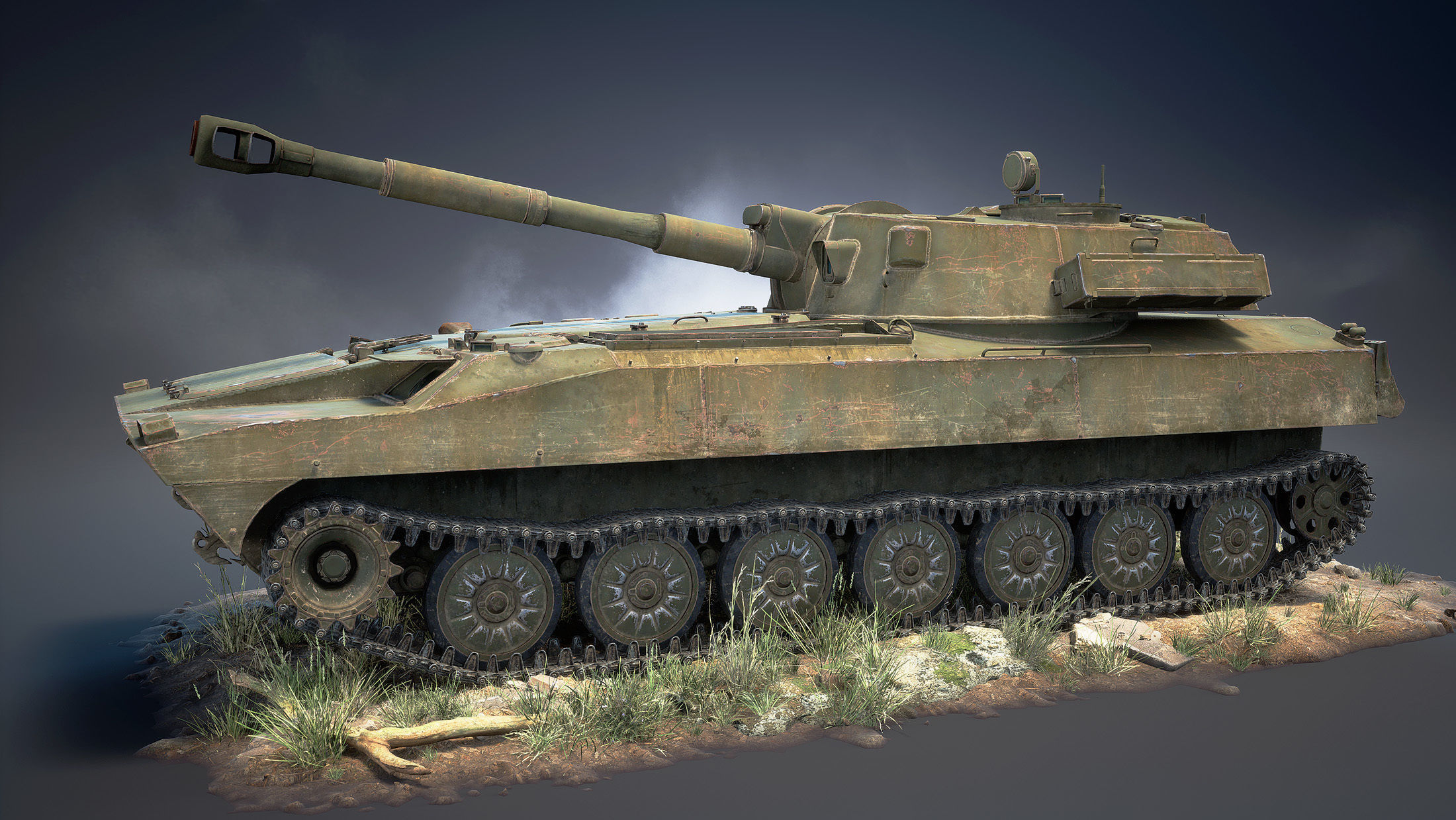 2S1 Gvozdyka Game Ready Low-poly 3D model_3