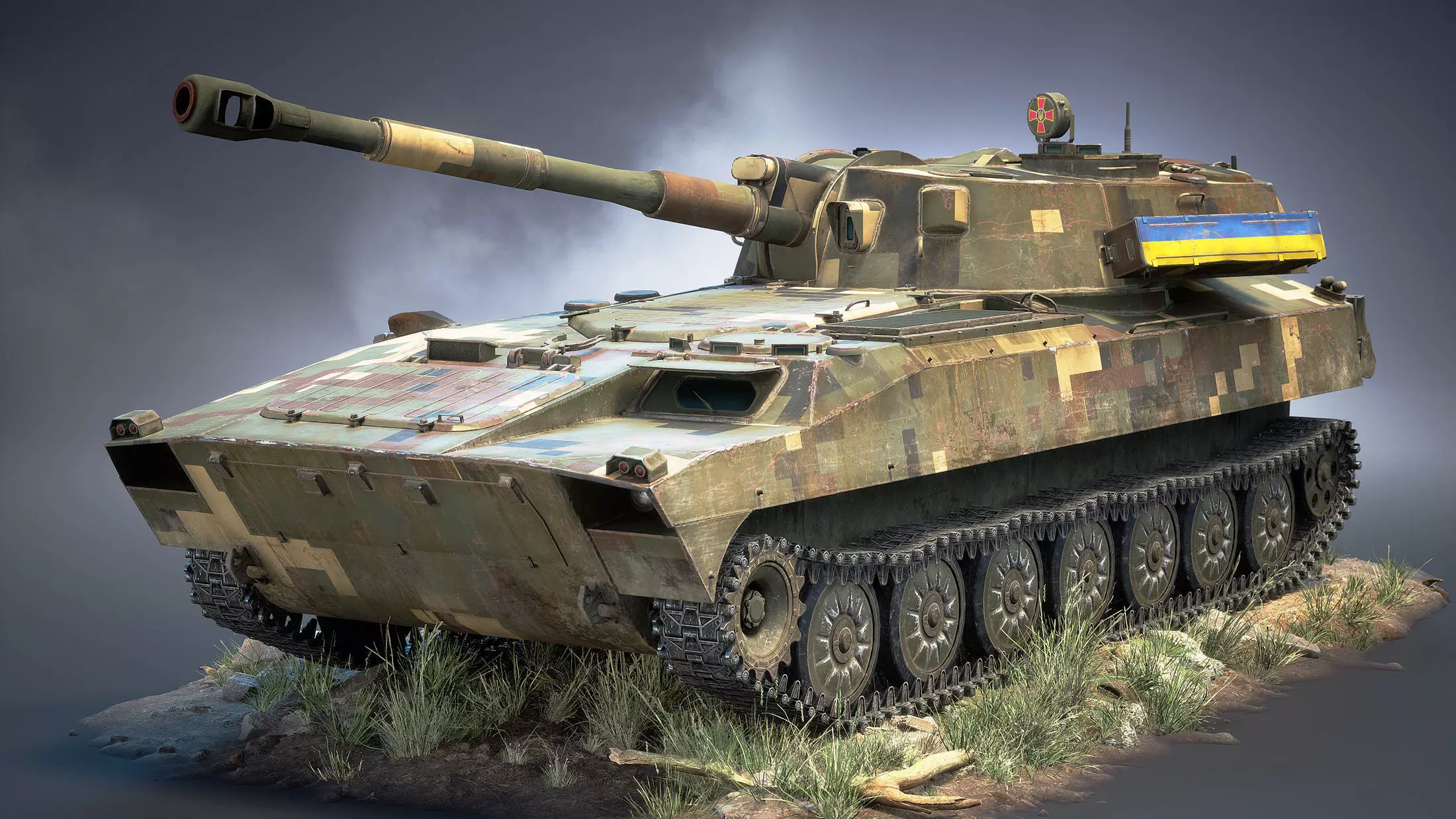 2S1 Gvozdyka Game Ready Low-poly 3D model_0