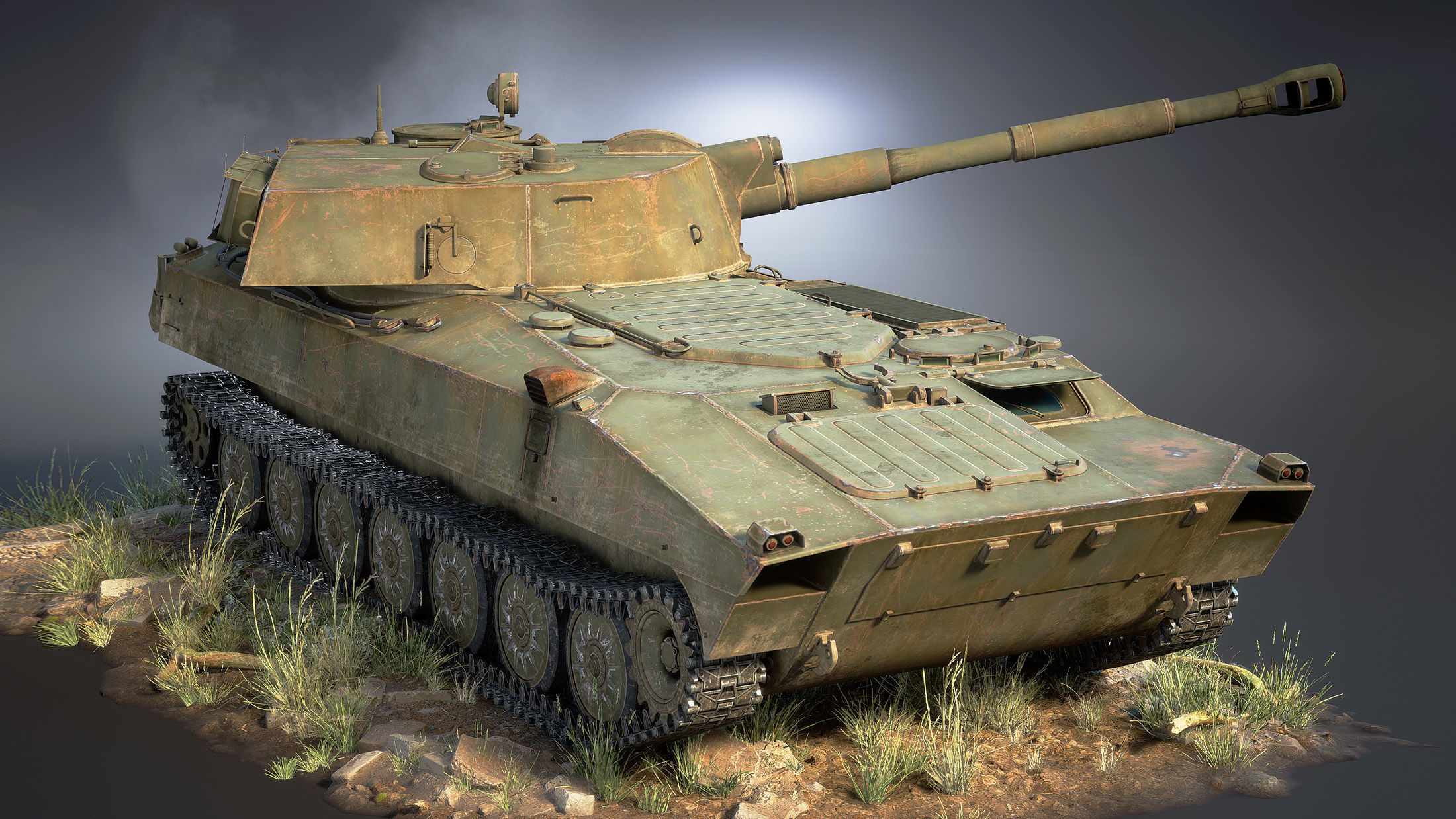 2S1 Gvozdyka Game Ready Low-poly 3D model_7