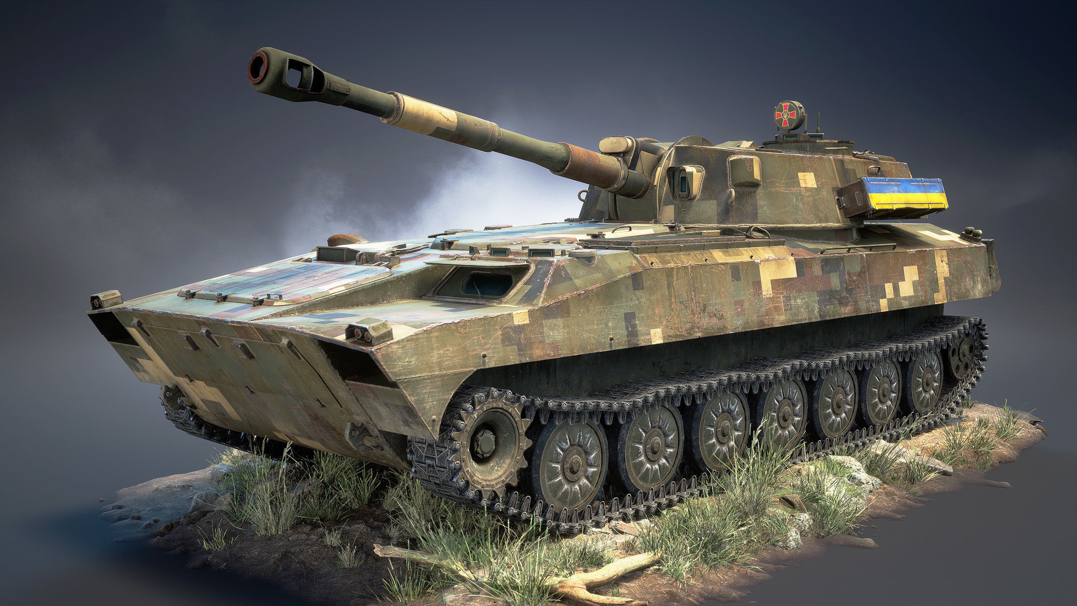 2S1 Gvozdyka Game Ready Low-poly 3D model_8