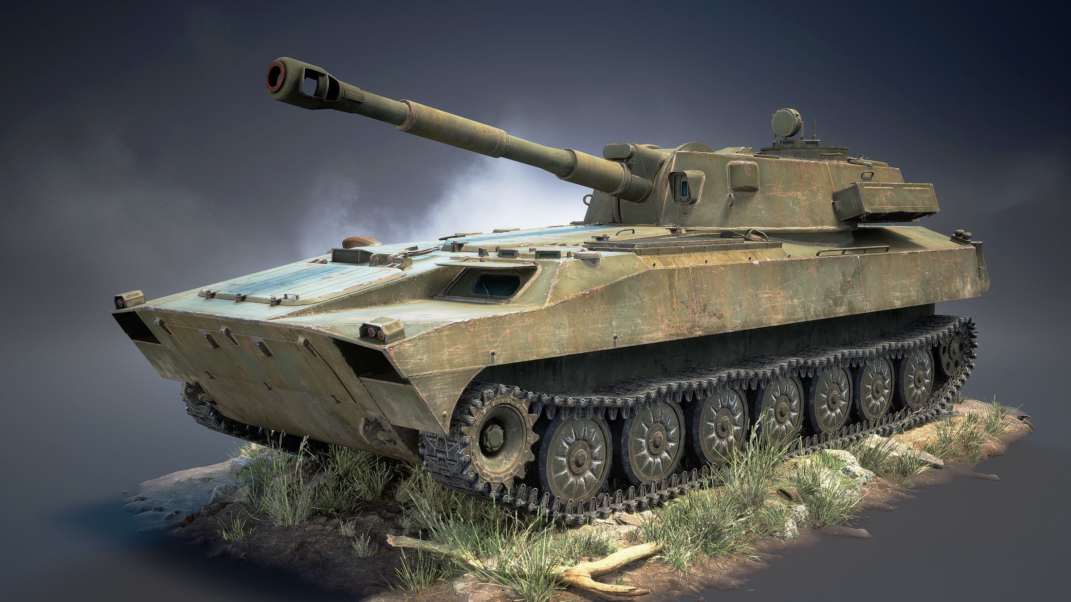 2S1 Gvozdyka Game Ready Low-poly 3D model_2