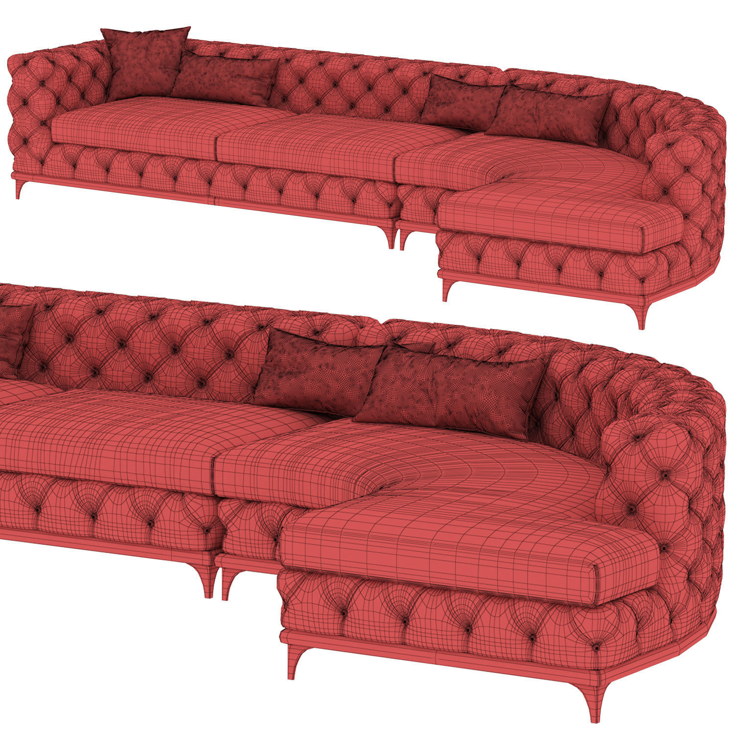 Upholstered Velvet Chesterfield Sofa 3D model_2