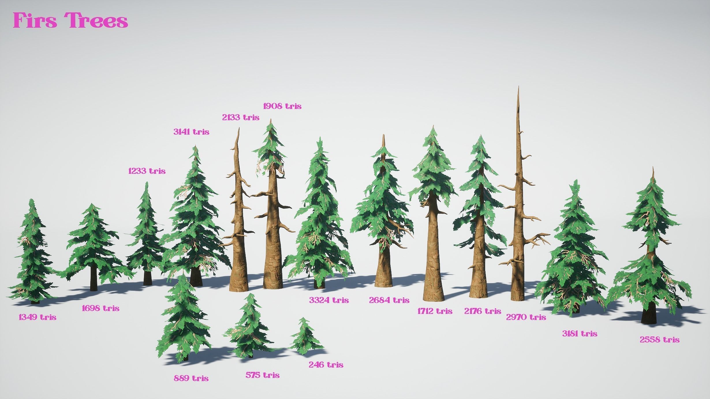 Simple Trees Pack Bundle Low-poly 3D model_6