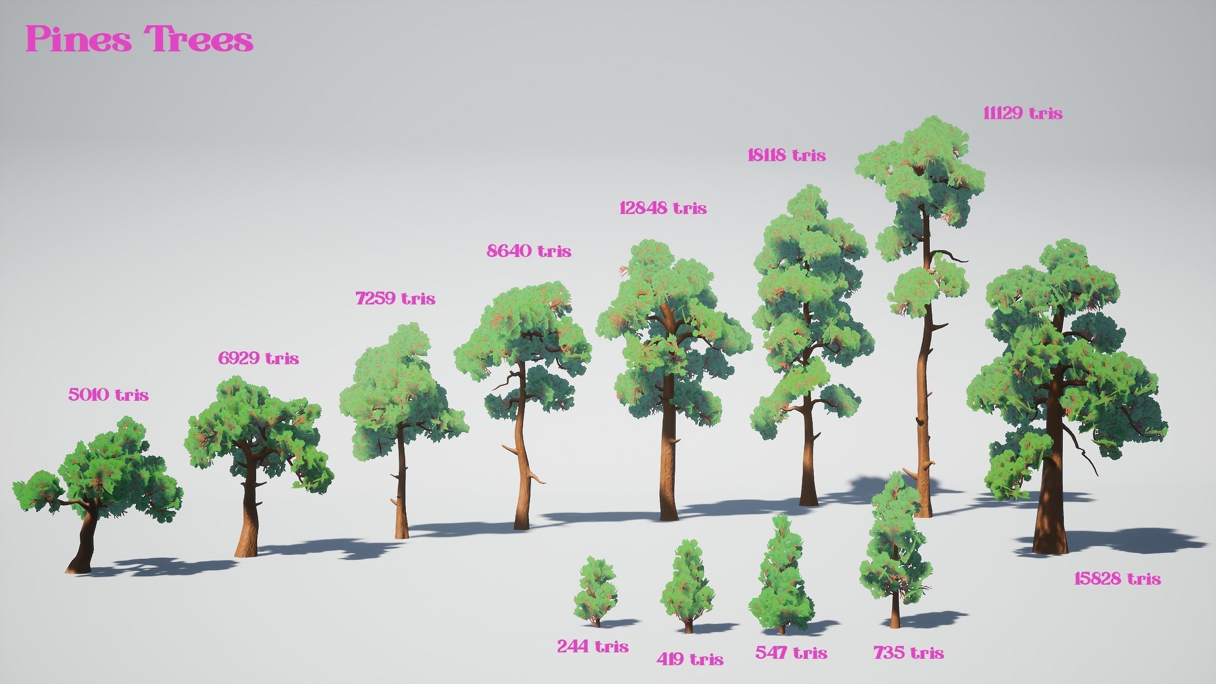 Simple Trees Pack Bundle Low-poly 3D model_7
