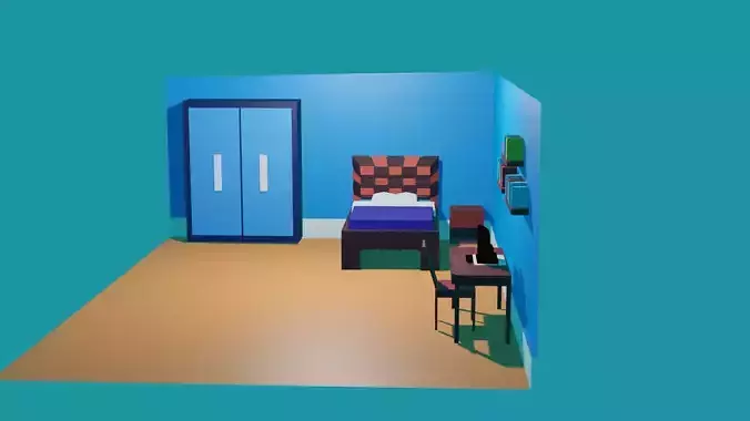 low poly male bedroom scene