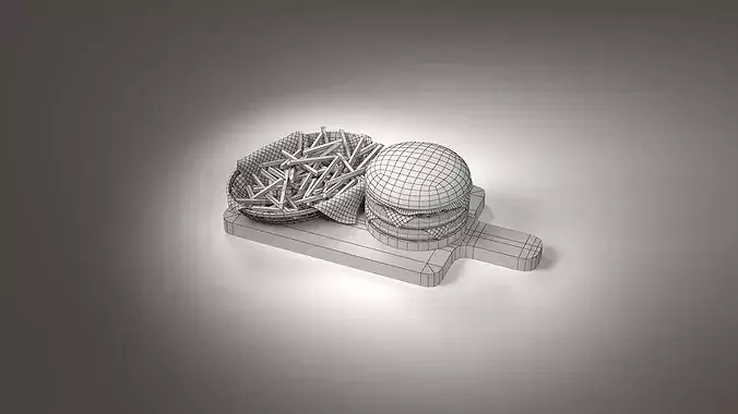A Double Cheese Burger with Fries Low-poly 3D model 5