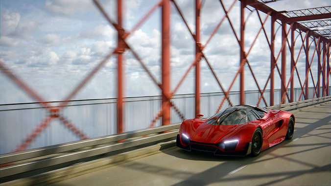 Car Animation on Infinite Bridge Low-poly 3D model