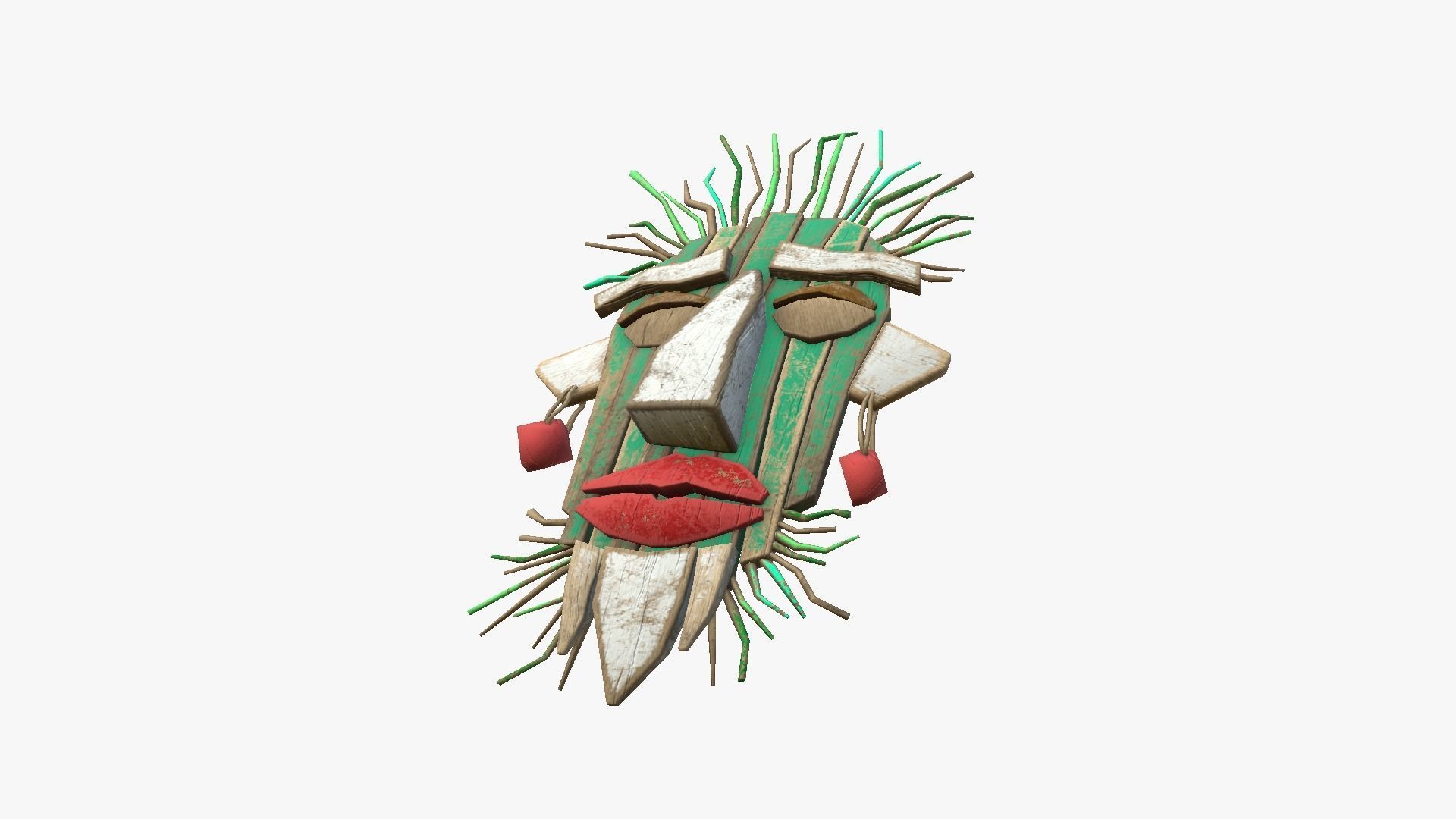 Tribal Mask A01 Green White - Headband Character Design Low-poly 3D model_3