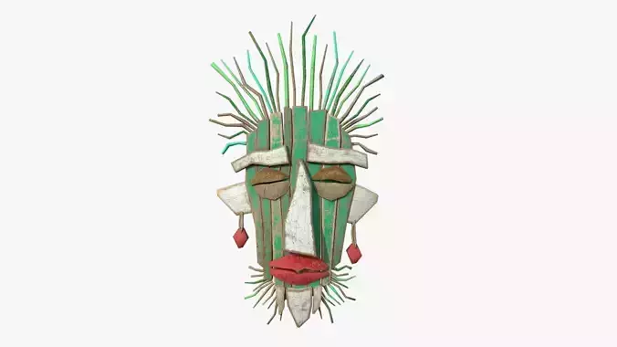 Tribal Mask A01 Green White - Headband Character Design Low-poly 3D model