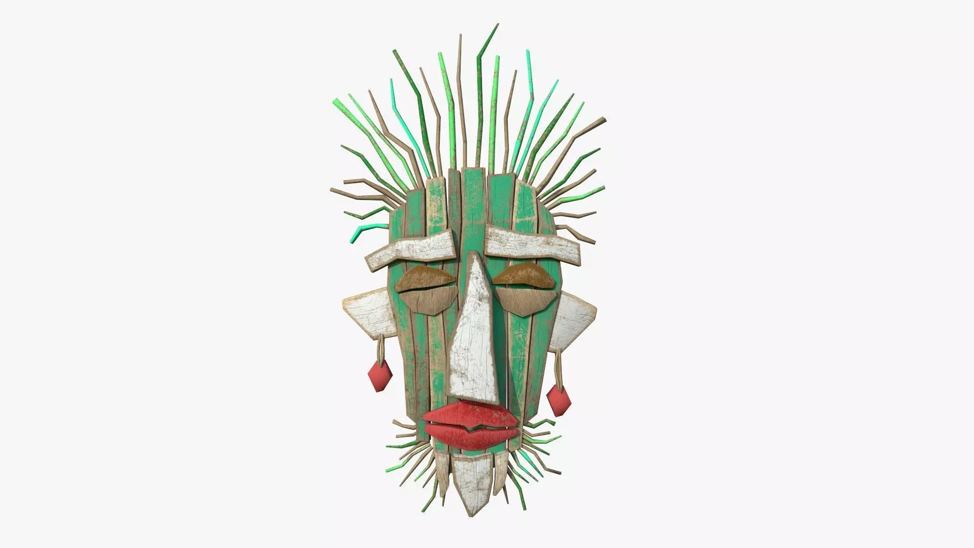 Tribal Mask A01 Green White - Headband Character Design Low-poly 3D model_0